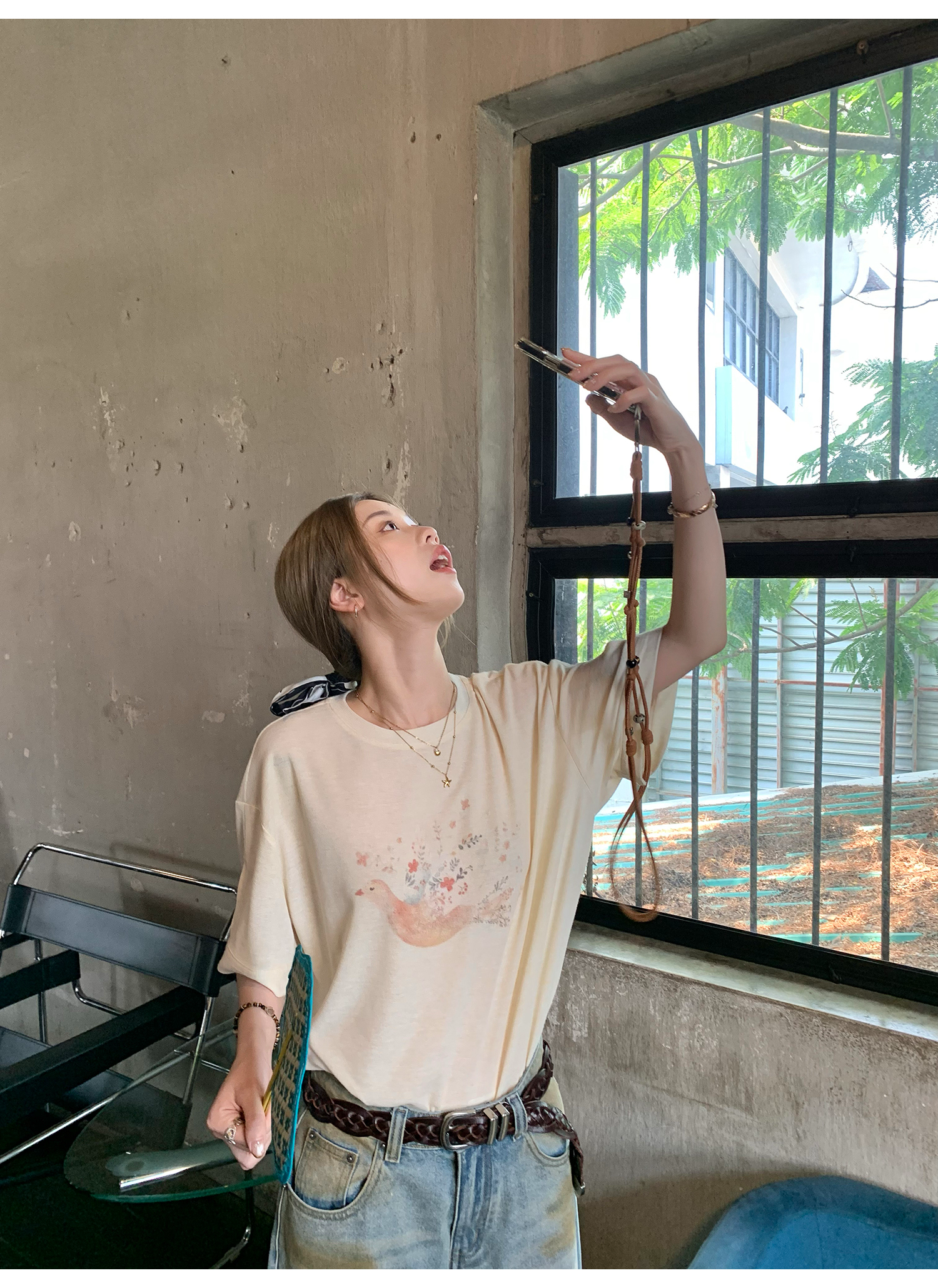 LelyMooch プリント ゆったりシルエット半袖Tシャツ  LEM142