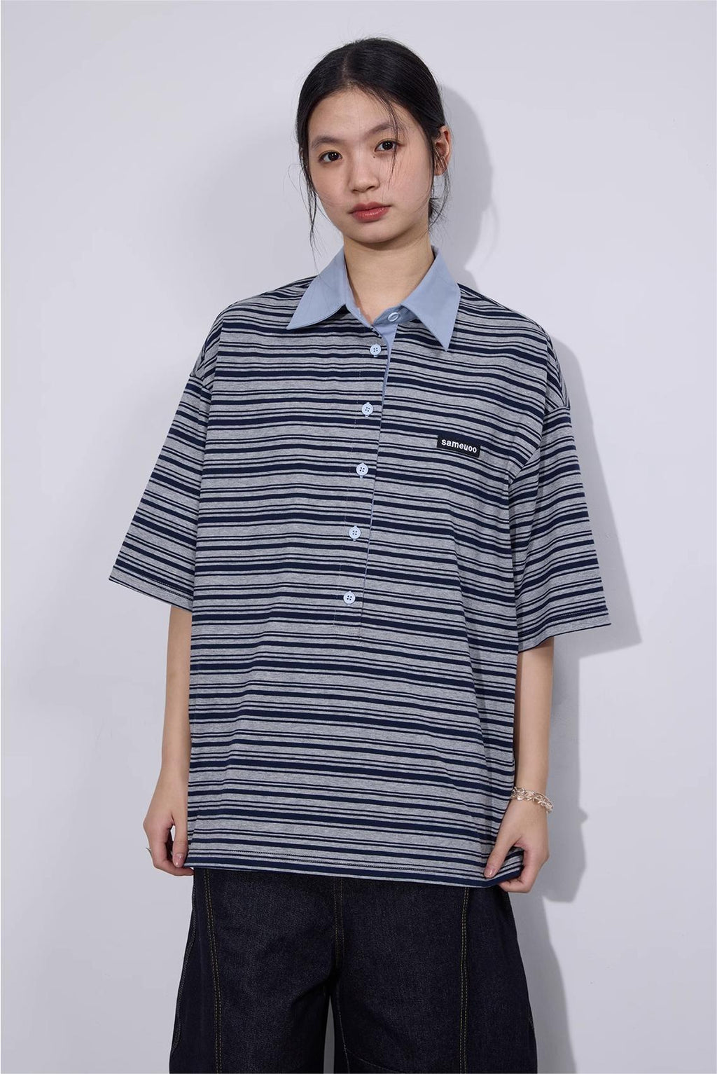 LoomL  ポロカラー ストライプ半袖Tシャツ  LOM016