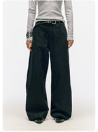 3D Curved Line x Wide Silhouette Structure Tuck Design Denim Pants LOM030