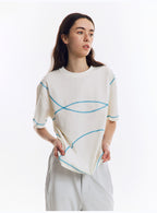 配色ライン半袖Tシャツ  LOM078
