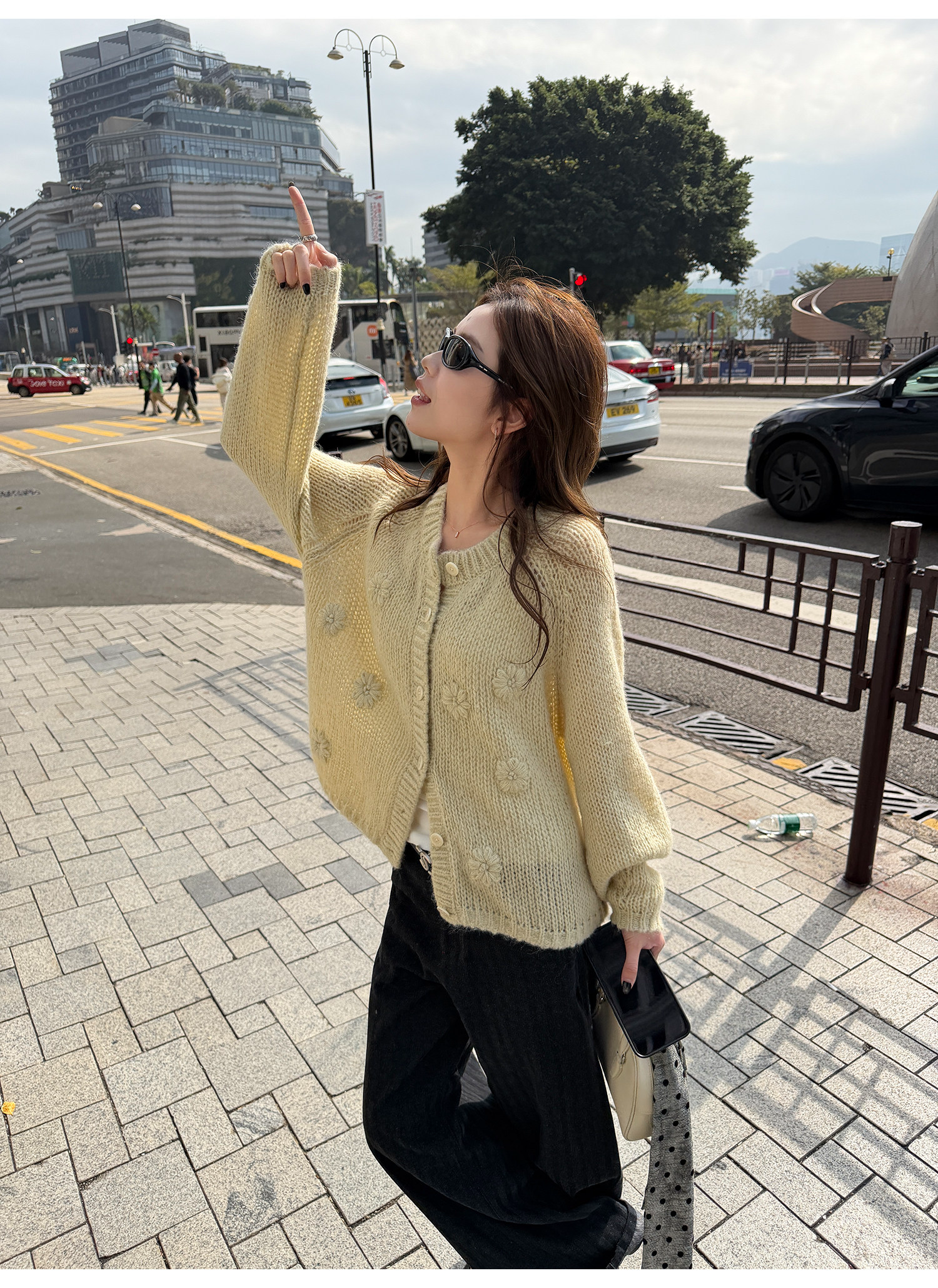 LelyMooch 立体フラワー編み ウール混ニットカーディガン LEM324