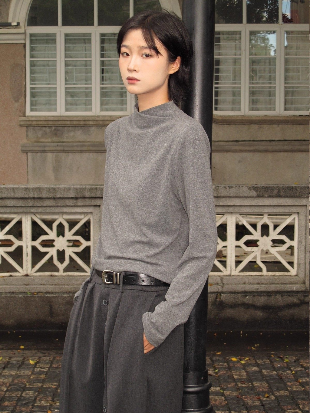 クロスモックネック ジャストショルダー 長袖カットソー  LOM038