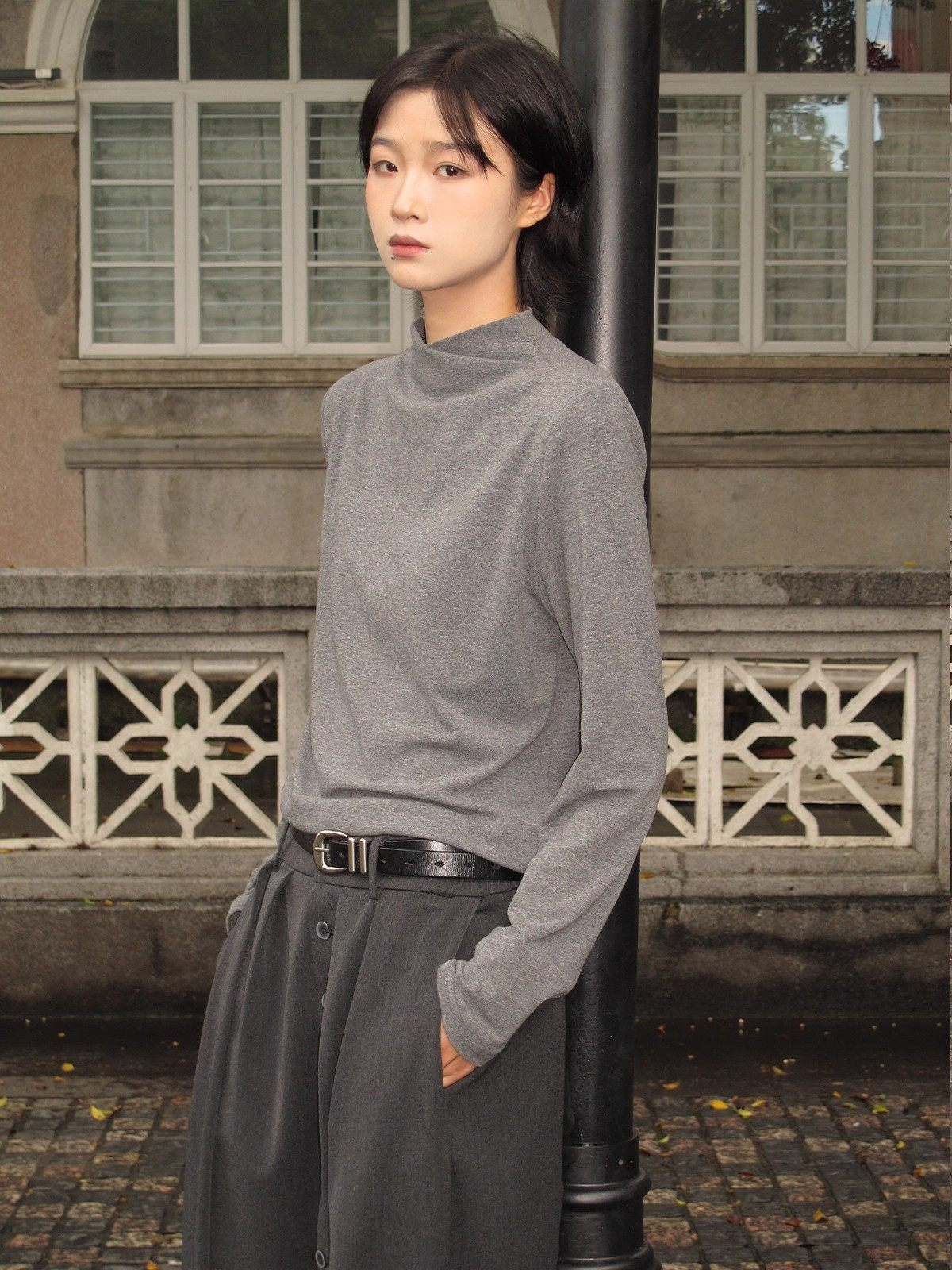 クロスモックネック ジャストショルダー 長袖カットソー  LOM038