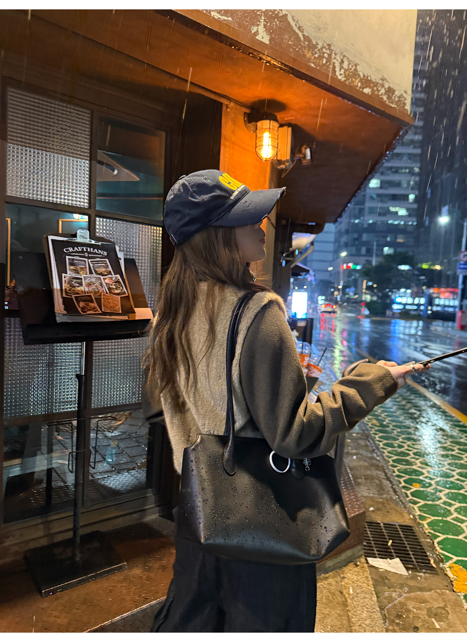 LelyMooch フェイクファー切り替え立ち襟コート  LEM252