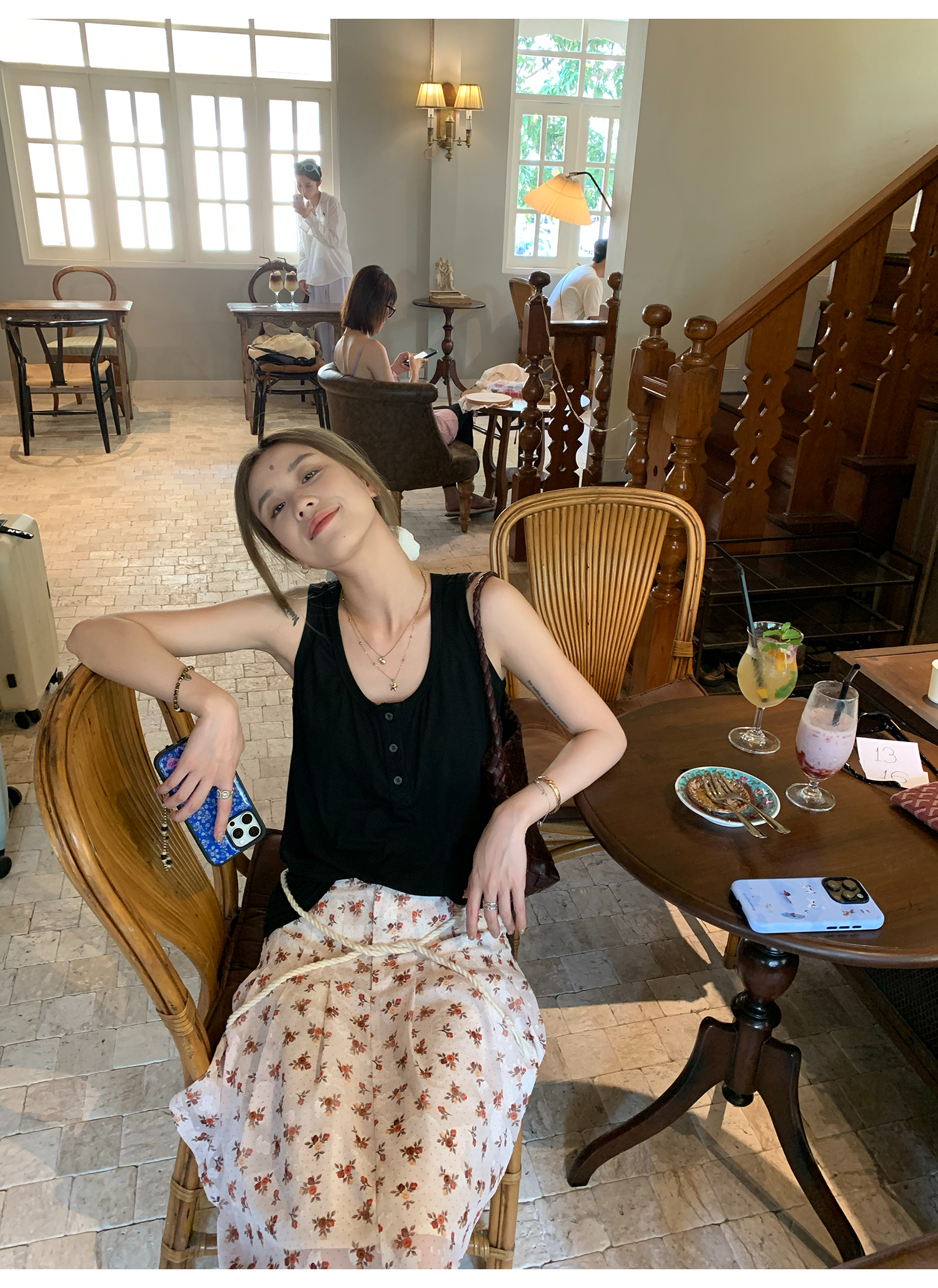 LelyMooch  レトロ小花柄プリーツシフォンスカート  LEM143