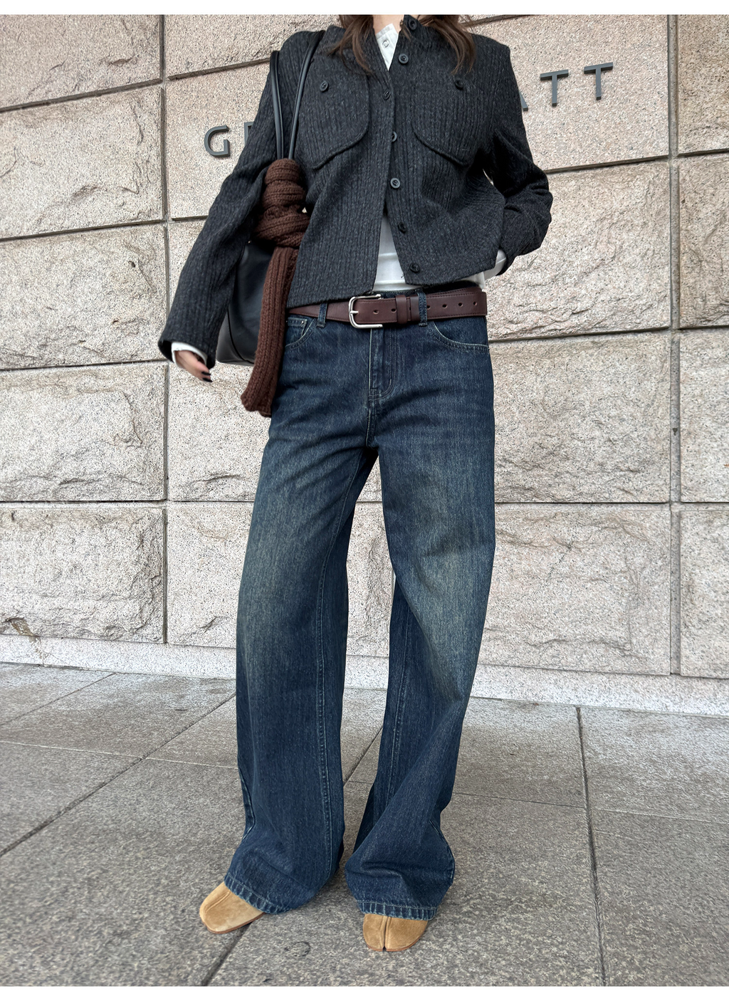 LelyMooch 色落ち加工 ストレートデニムパンツ　LEM304