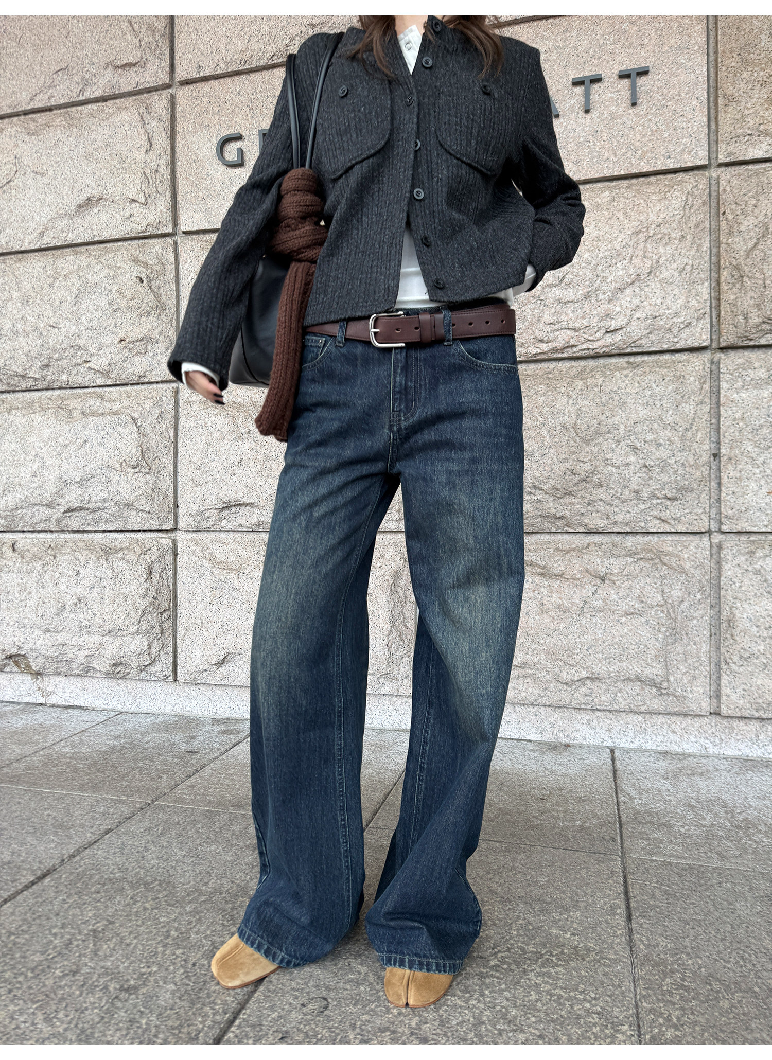 LelyMooch 色落ち加工 ストレートデニムパンツ　LEM304