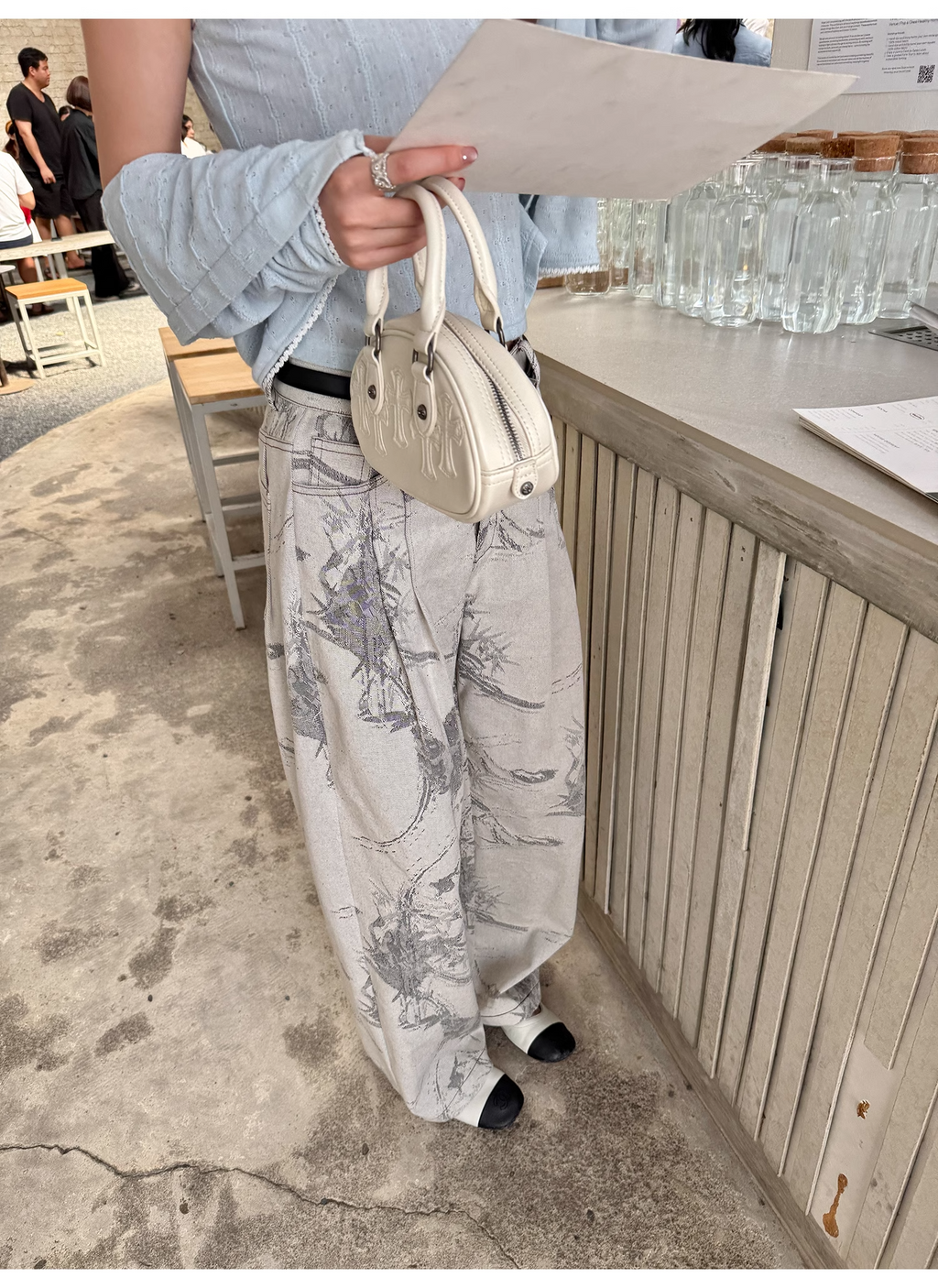 【7日以内にお届け】LelyMooch ヴィンテージ風 ジャカード デニムパンツ LEM109