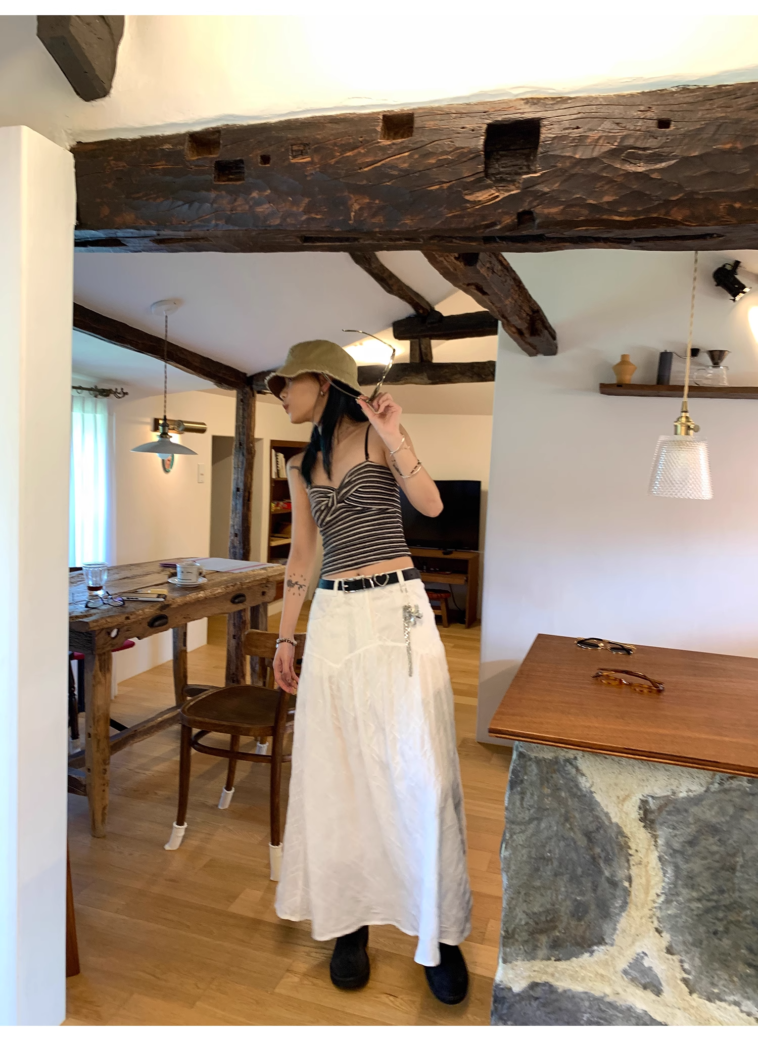 LelyMooch   立体格子柄 ホワイトスカート  LEM040