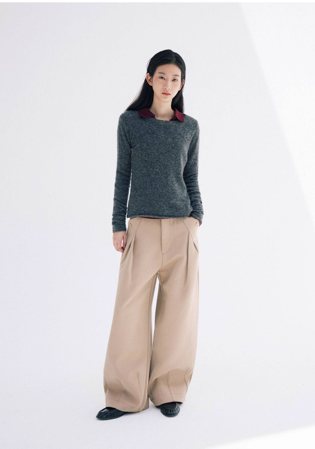 ハリ感Aラインシルエット重厚ウォーム素材スラックスClean Fit  LOM031