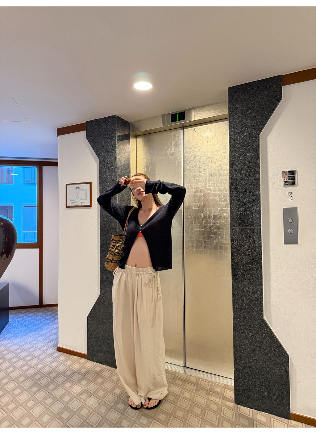 LelyMooch リネン混ドロストワイドパンツ  LEM345