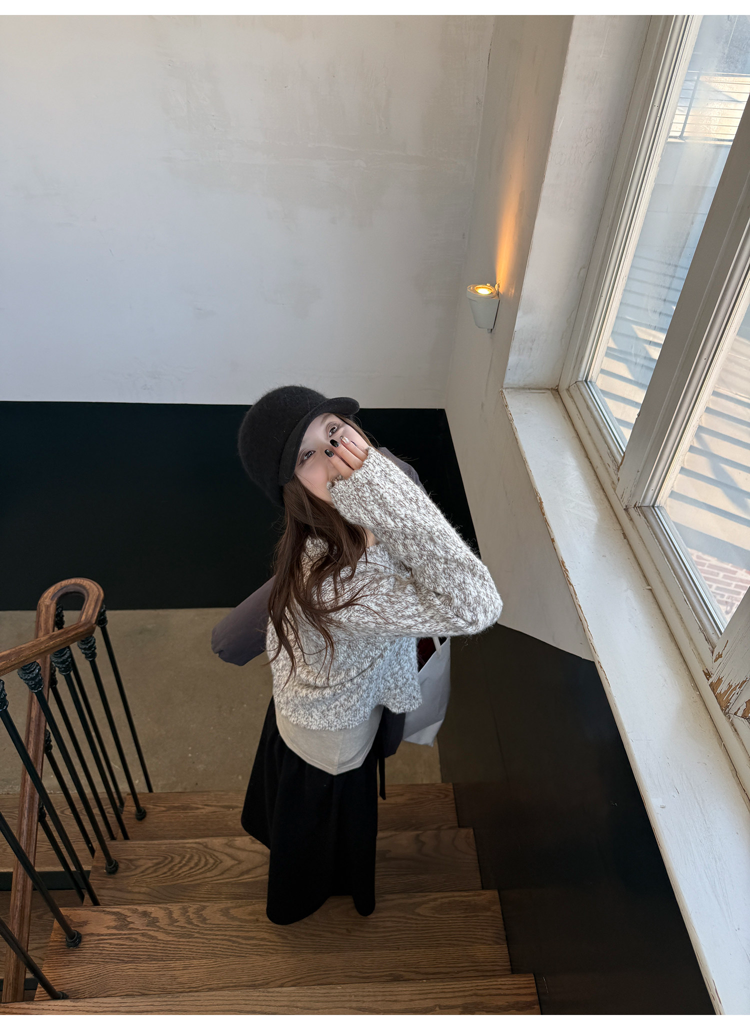 LelyMooch ウール混 ミックス編み ゆるニットカーデ  LEM313