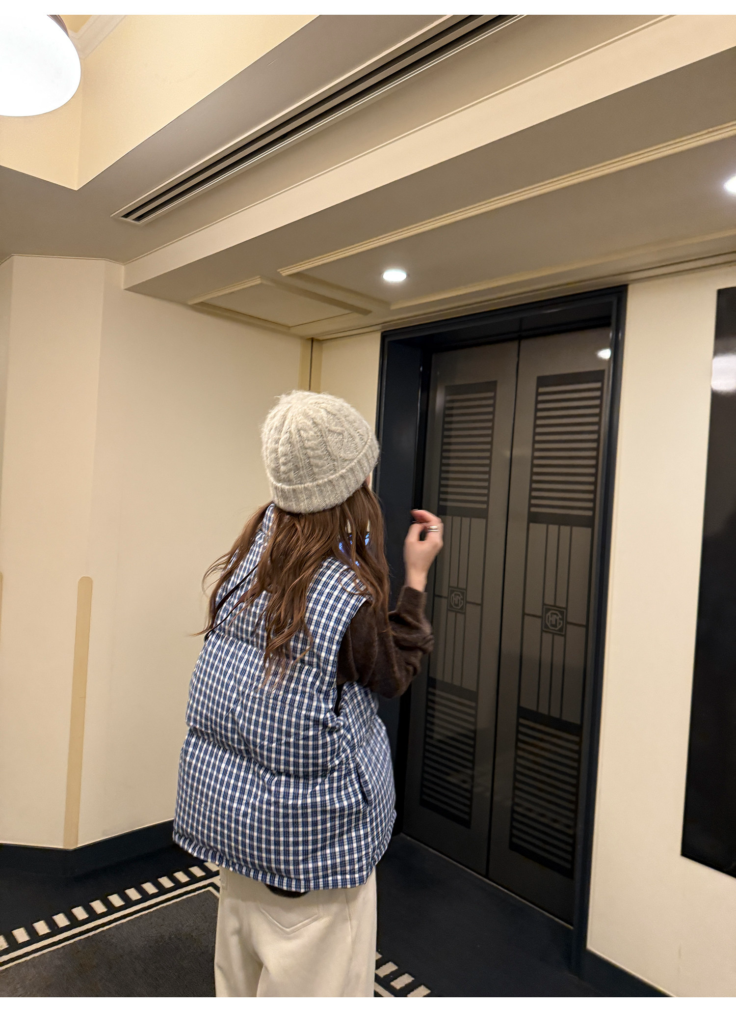 LelyMooch ギンガムチェック スタンドカラー ダウンベスト  LEM291