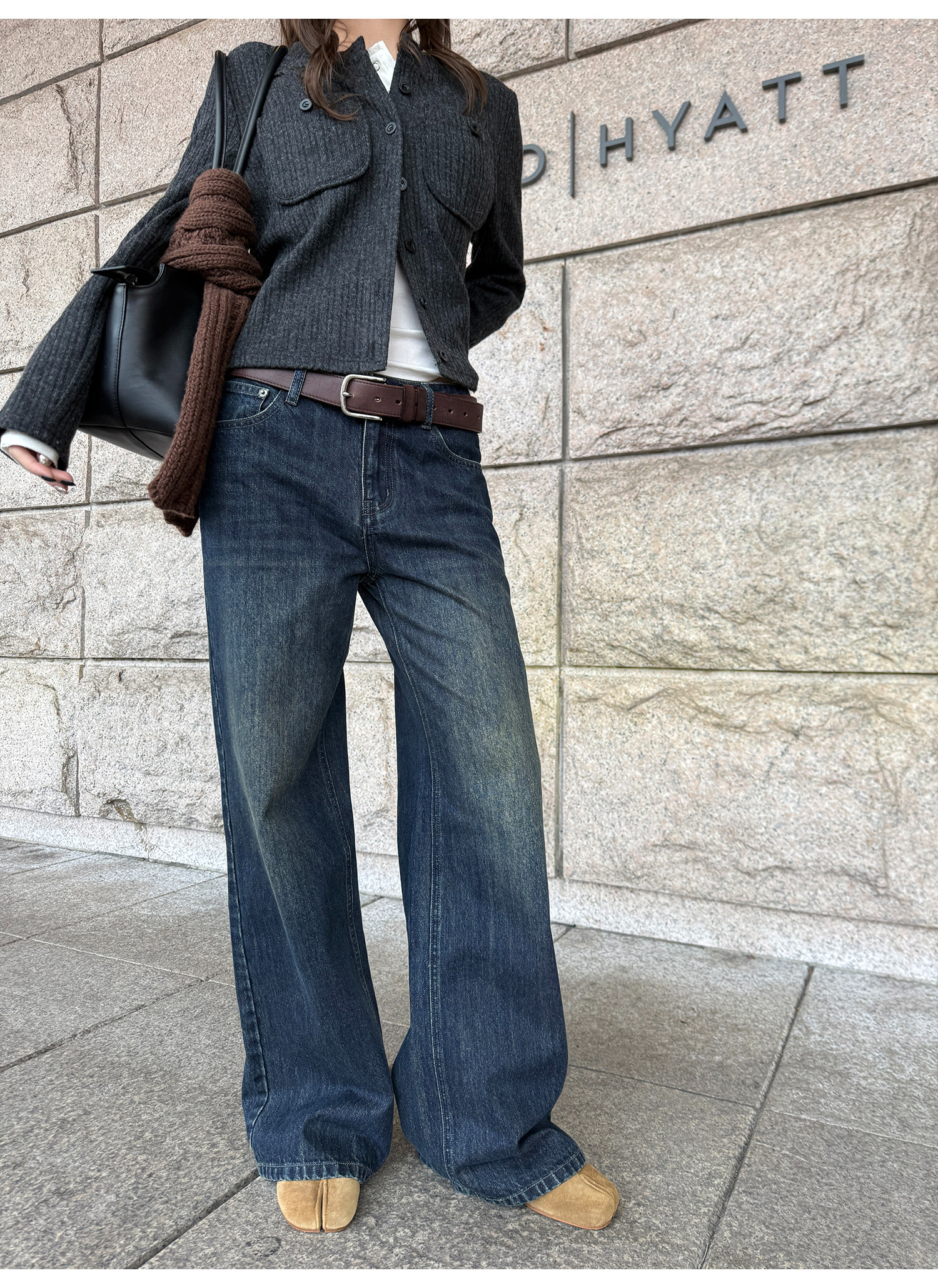 LelyMooch 色落ち加工 ストレートデニムパンツ　LEM304