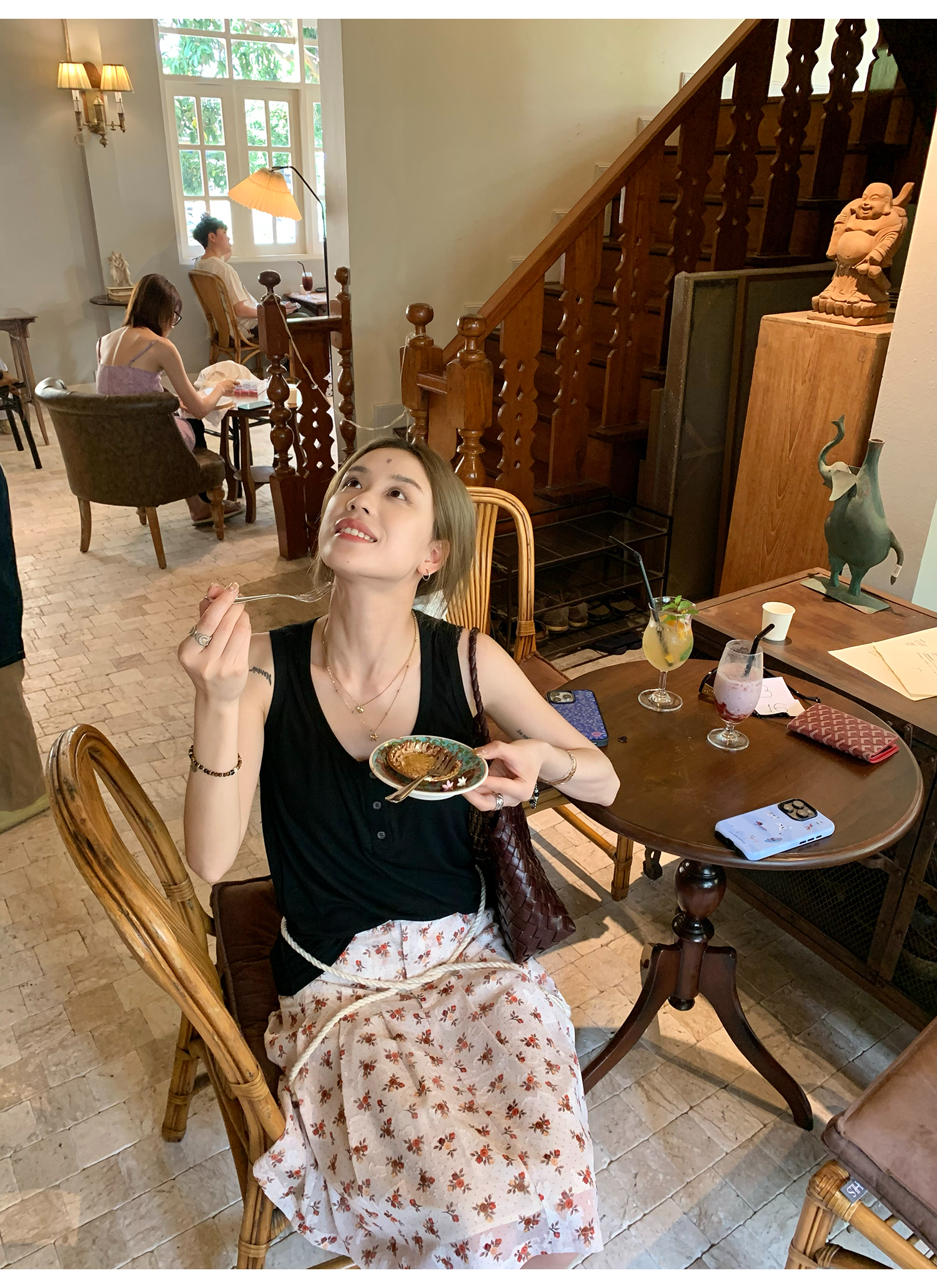 LelyMooch  レトロ小花柄プリーツシフォンスカート  LEM143