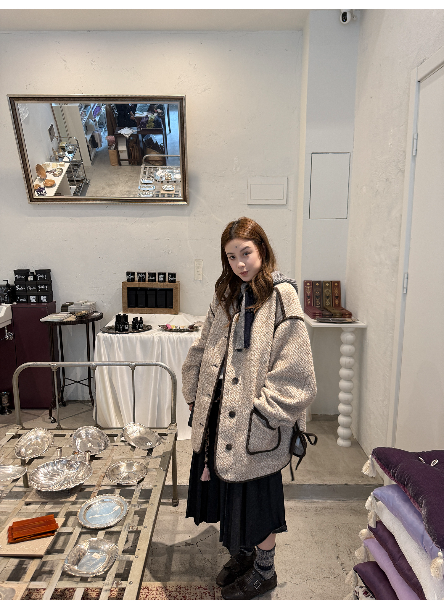 LelyMooch 配色パイピング ループウールジャケット　LEM278