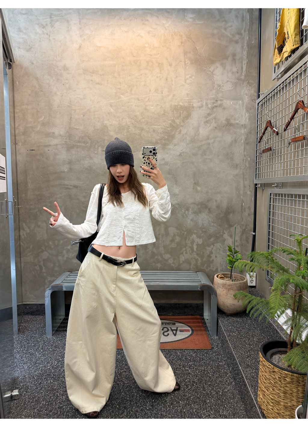 LelyMooch ネップ生地 立体ワイドパンツ  LEM394