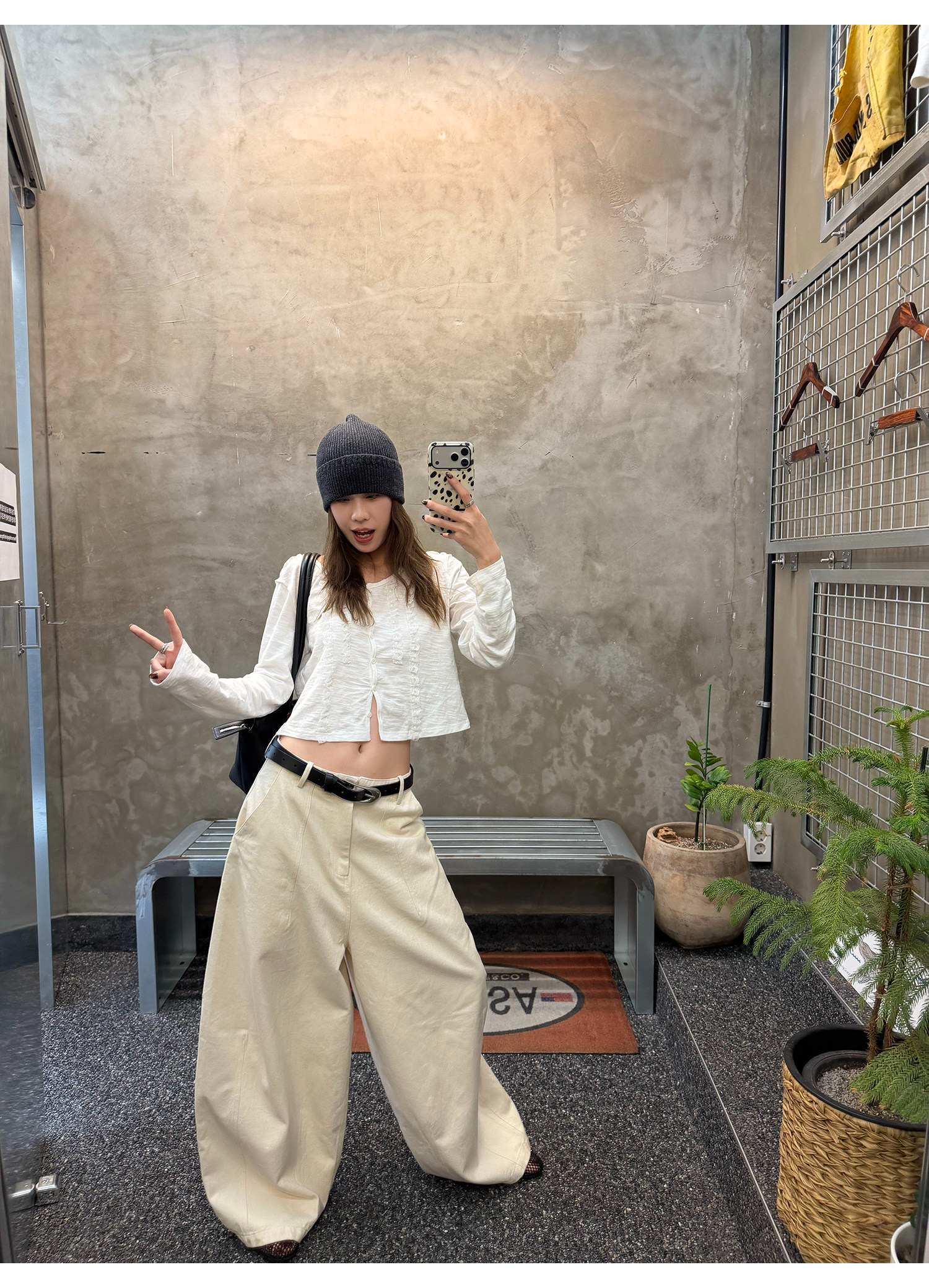 LelyMooch ネップ生地 立体ワイドパンツ  LEM394