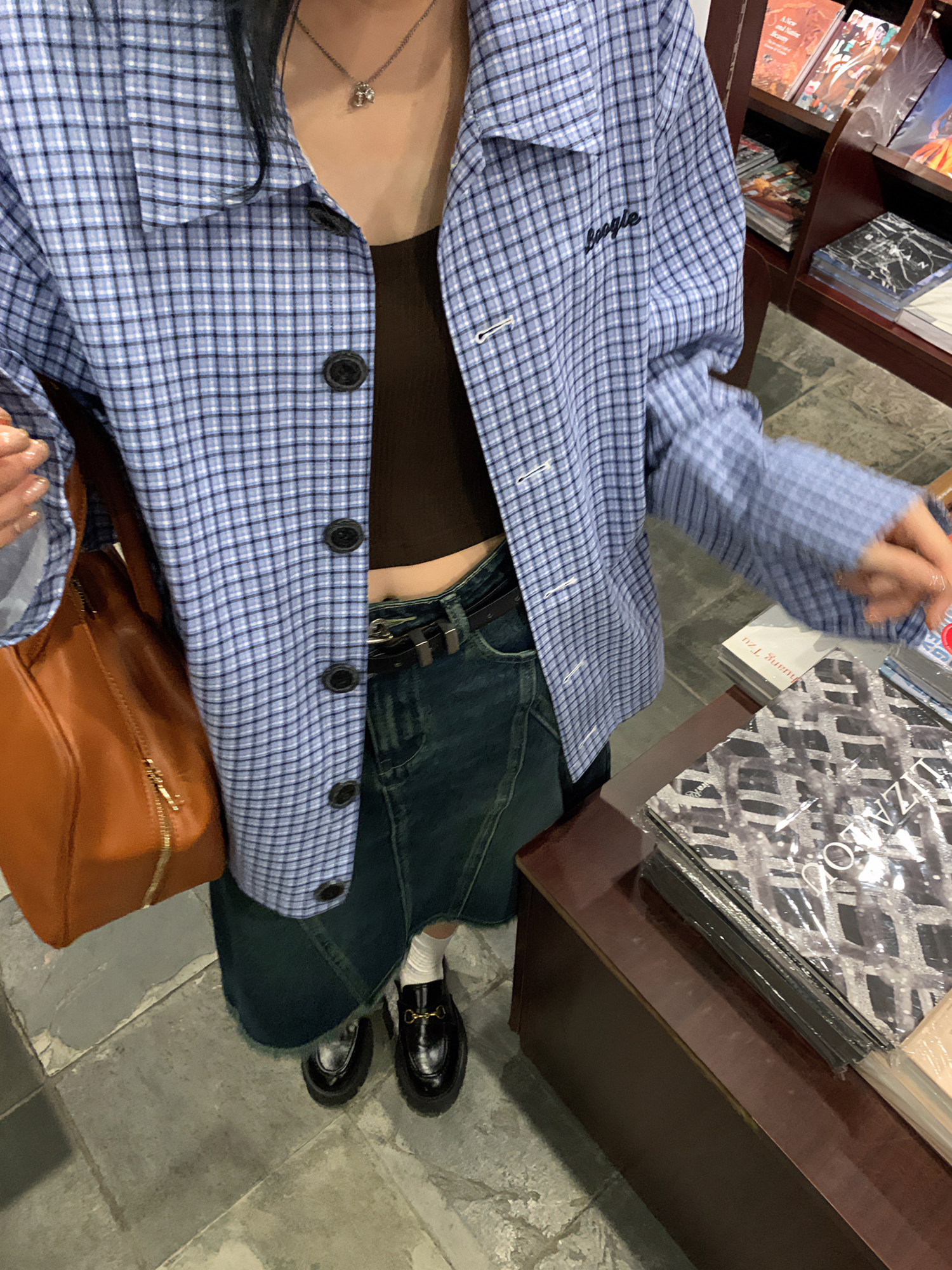 LelyMooch  ブルーチェックシャツジャケット  LEM072