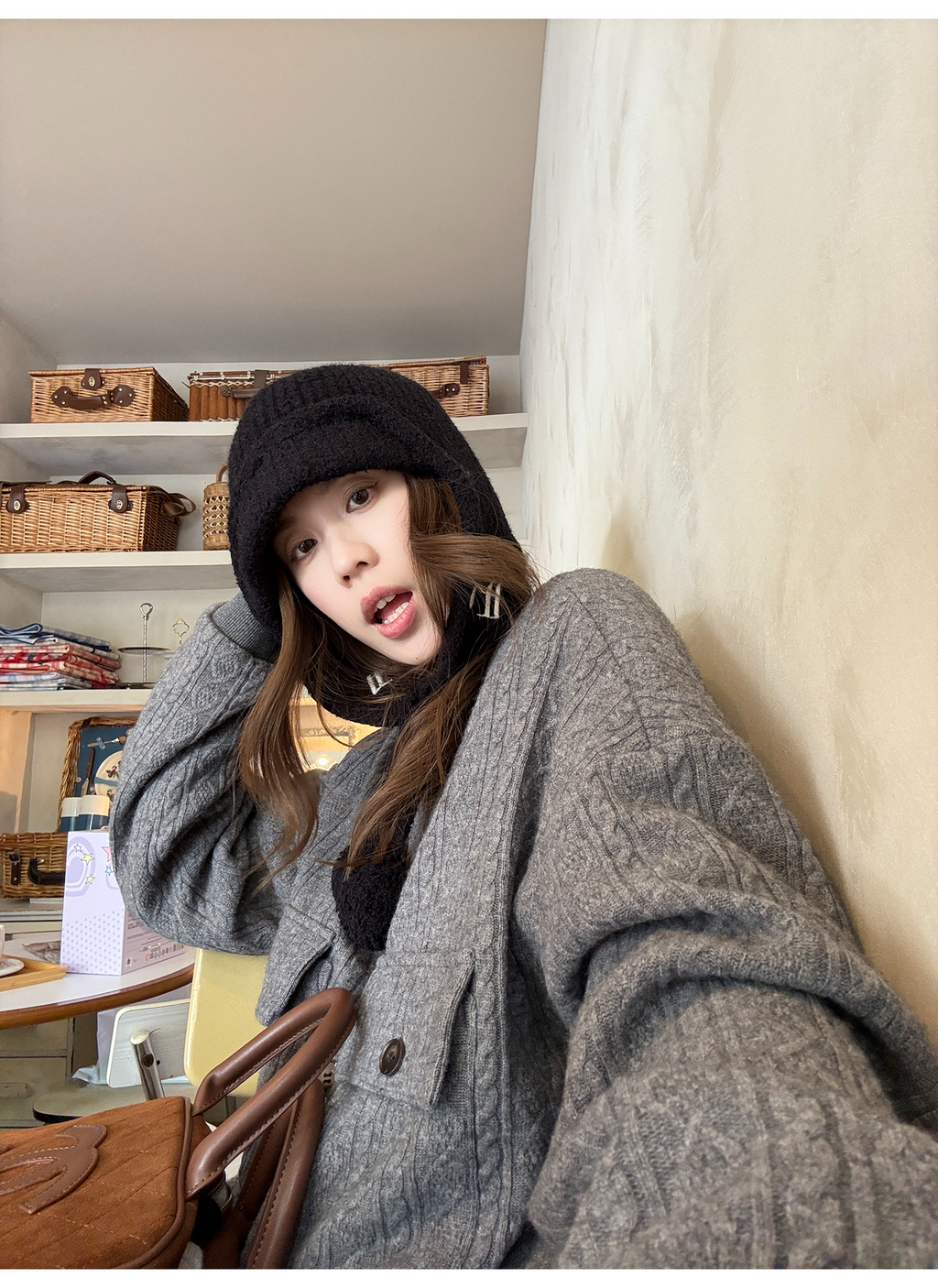 LelyMooch ヴィンテージ絞り編みニットジャケット　LEM263