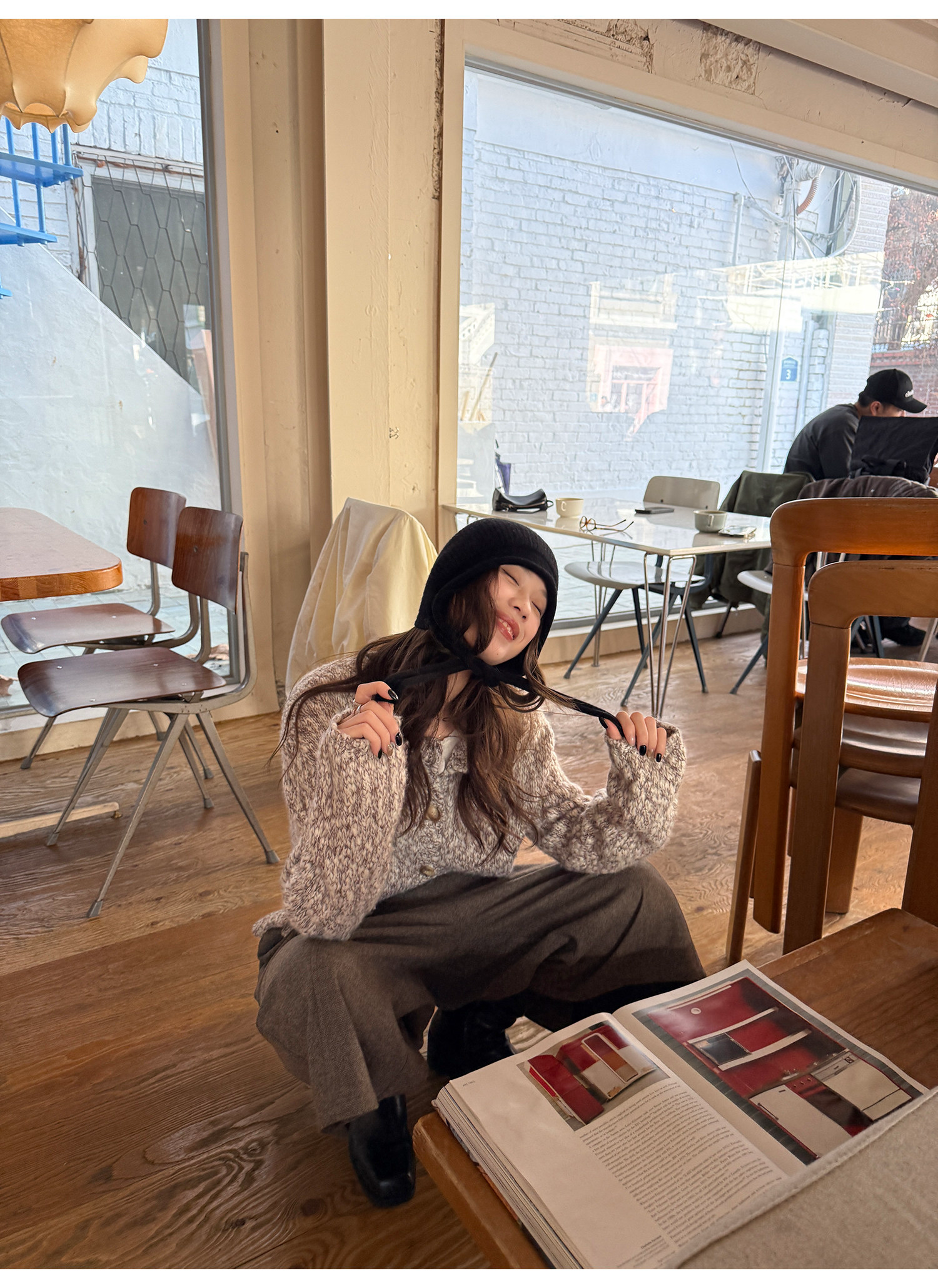 LelyMooch ウール混 ミックス編み ゆるニットカーデ  LEM313