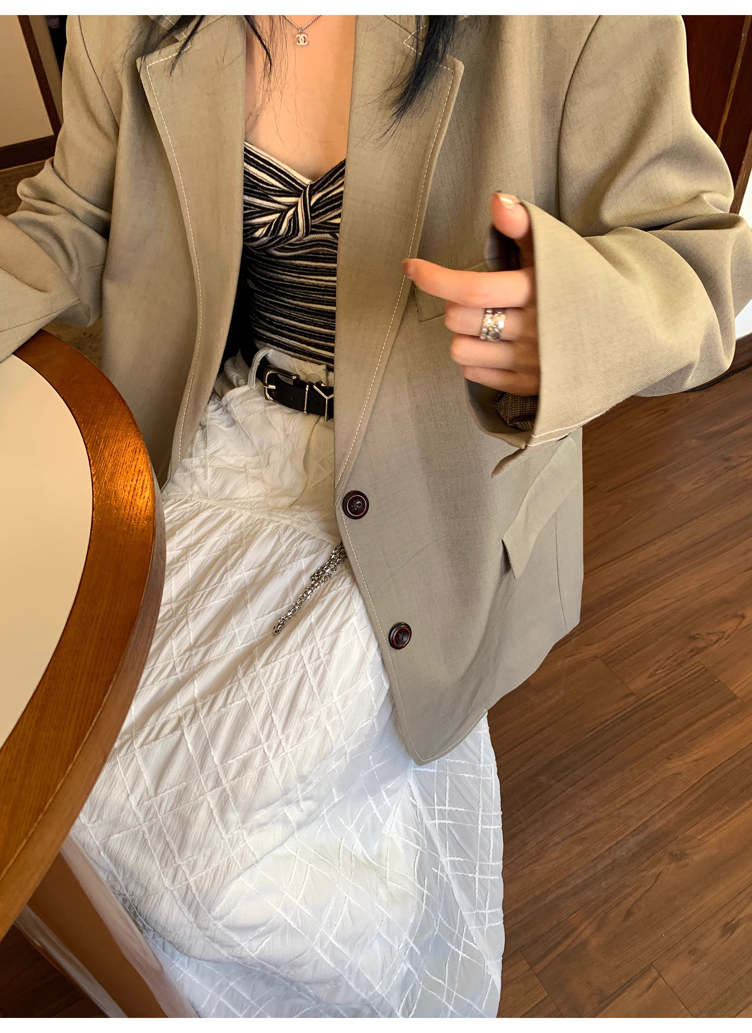 LelyMooch   立体格子柄 ホワイトスカート  LEM040