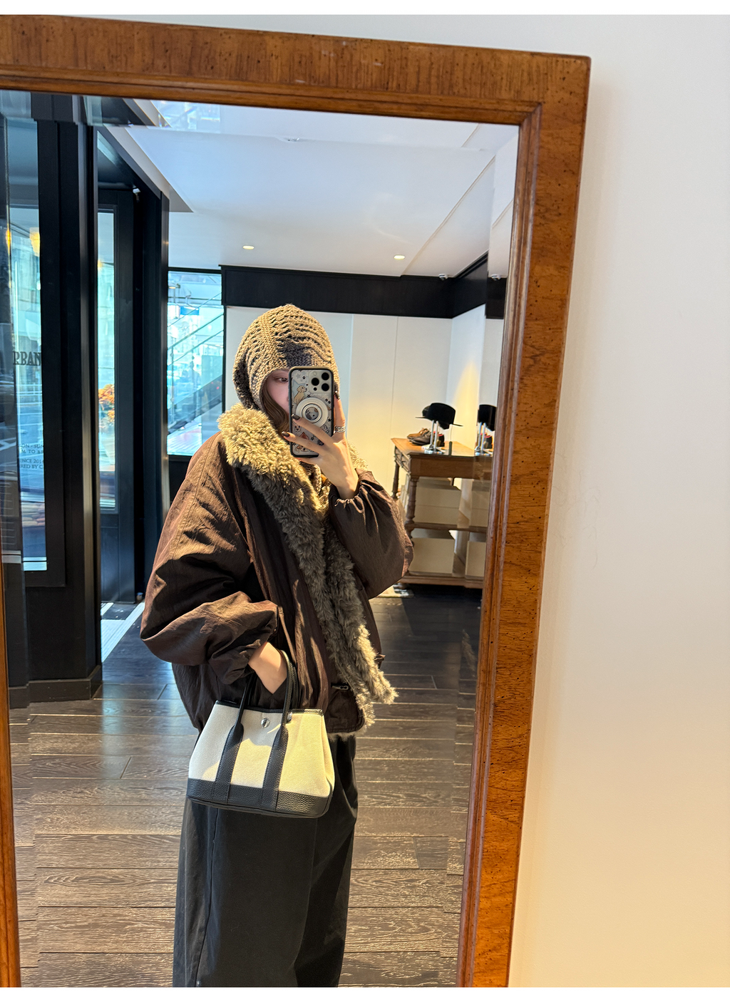 LelyMooch 光沢バイカラーブルゾン｜ボア切替×トグルボタン  LEM280