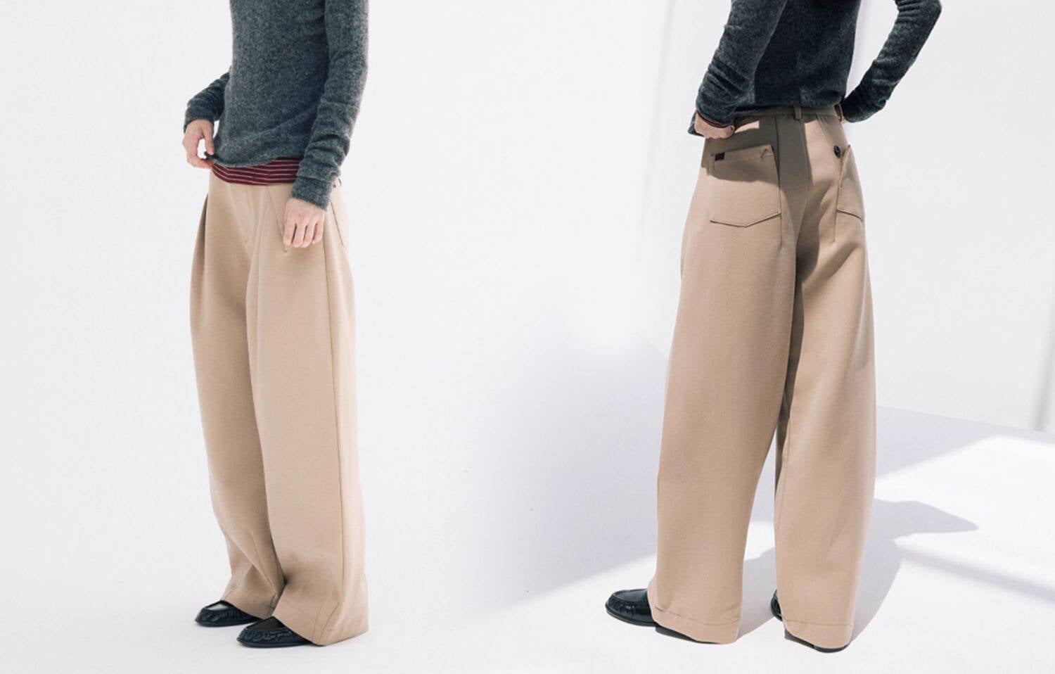 ハリ感Aラインシルエット重厚ウォーム素材スラックスClean Fit  LOM031