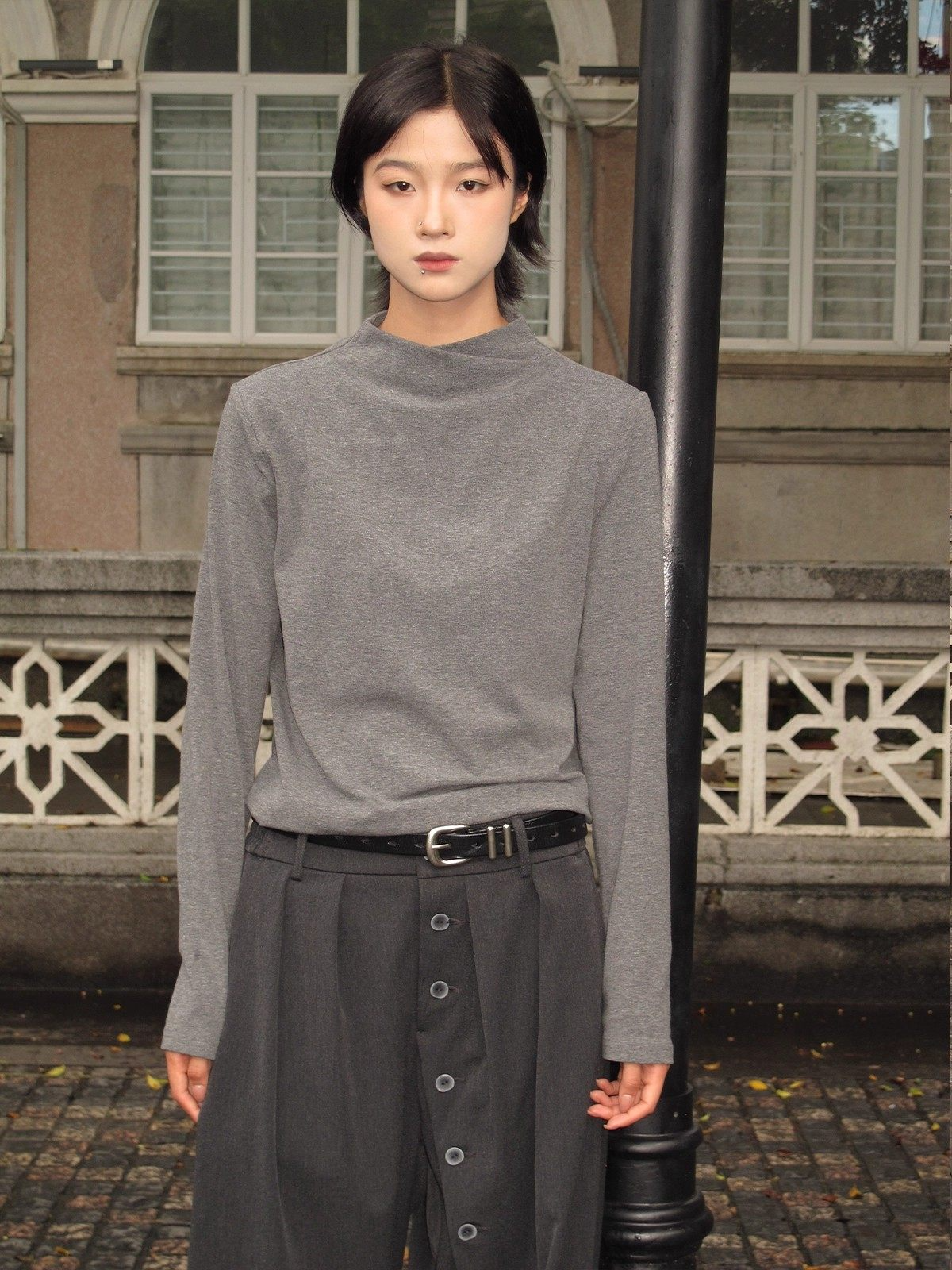 クロスモックネック ジャストショルダー 長袖カットソー  LOM038