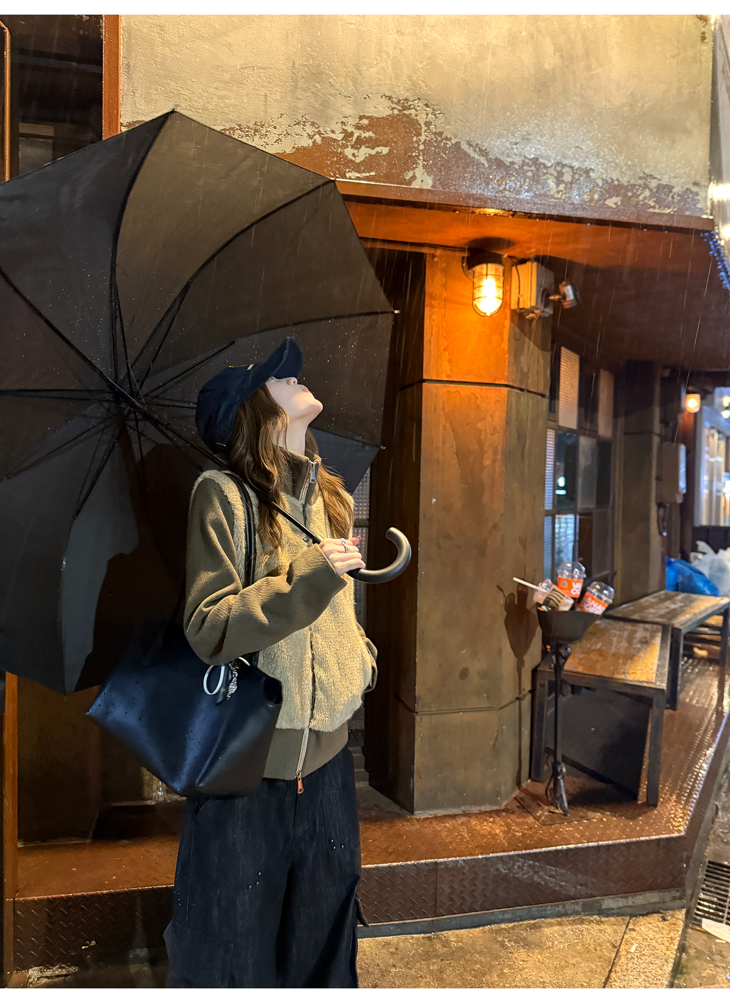 LelyMooch フェイクファー切り替え立ち襟コート  LEM252