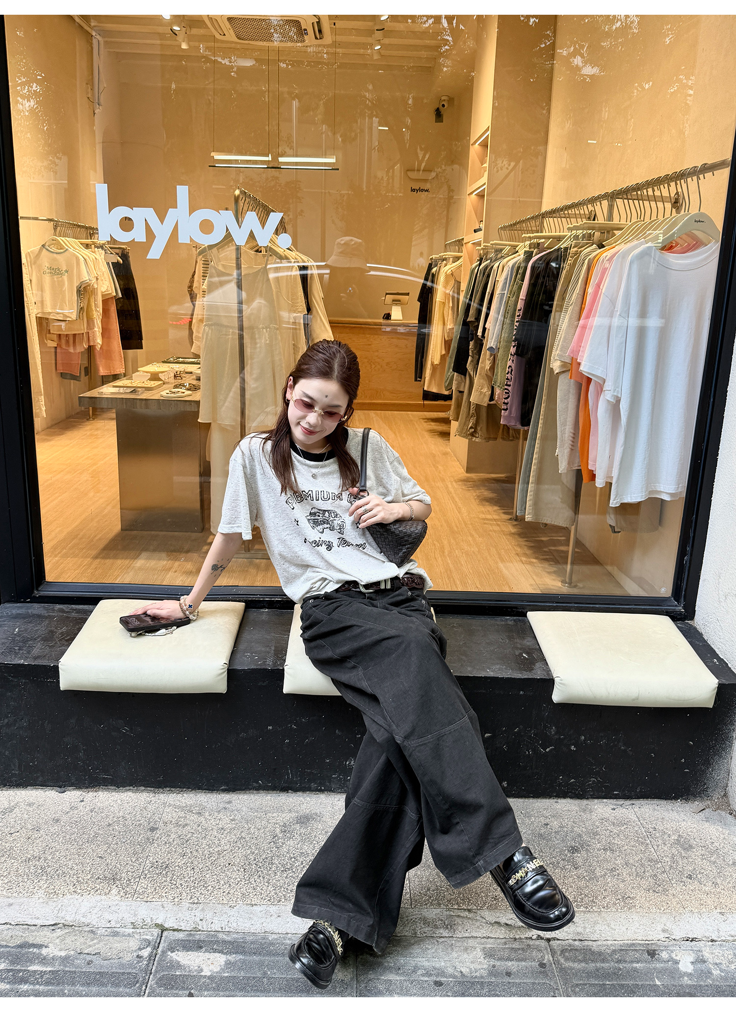 LelyMooch 古着風ブラックスタッズワイドパンツ  LEM215