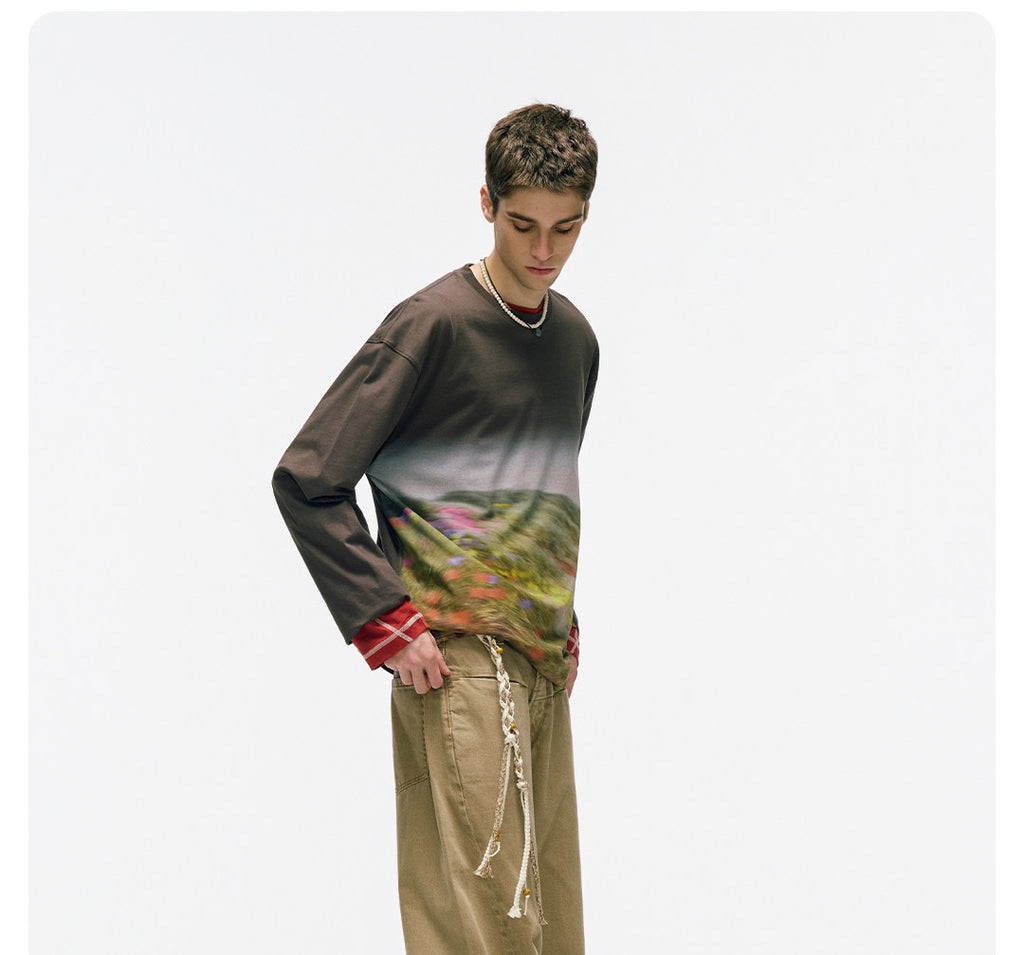 ムラ感デニム 断ち切り仕様 紐プレゼント イージーワイドパンツ LOM041