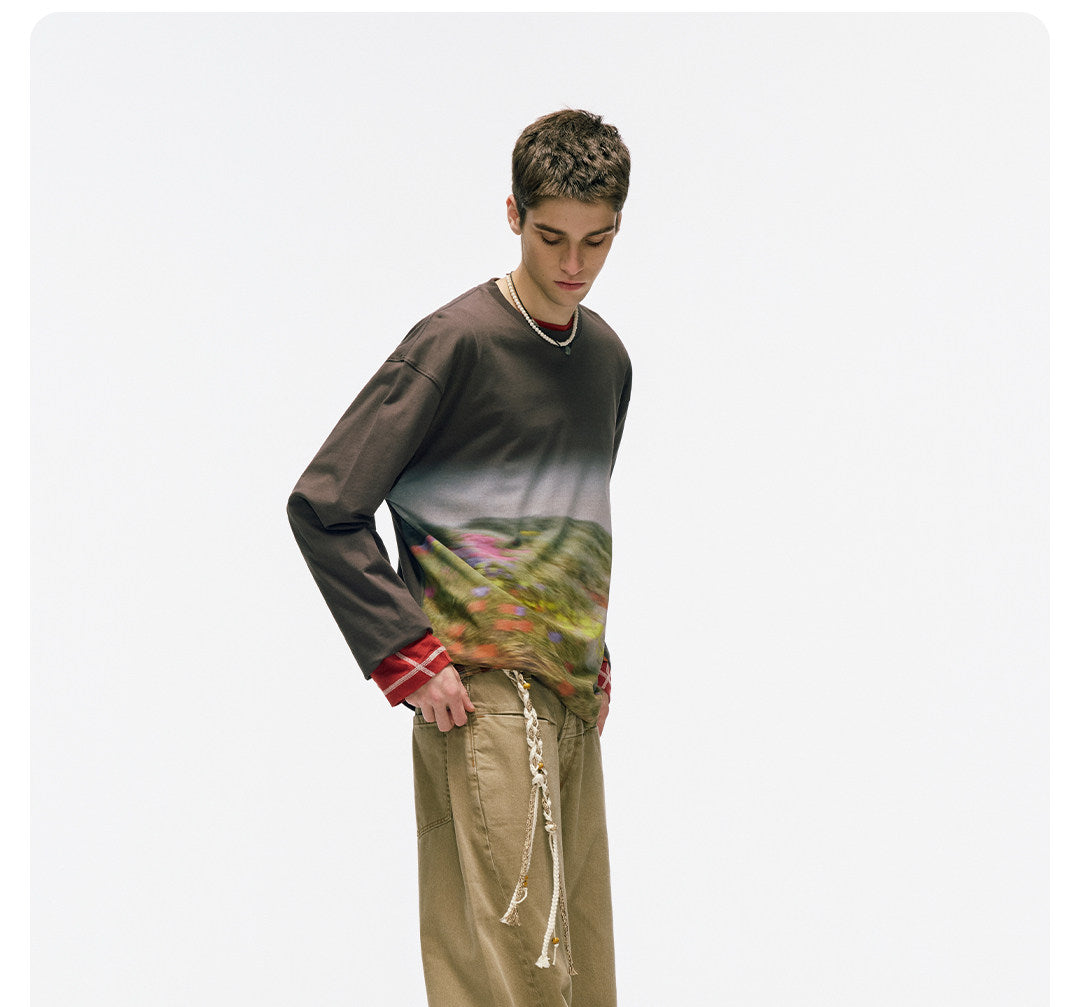 ムラ感デニム 断ち切り仕様 紐プレゼント イージーワイドパンツ LOM041