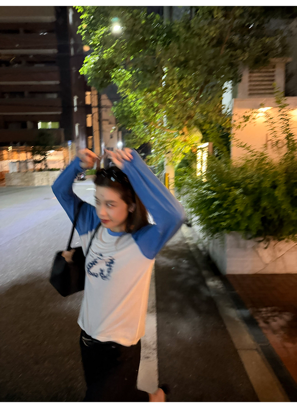 LelyMooch ブルー×ホワイト 配色ロングTシャツ  LEM377