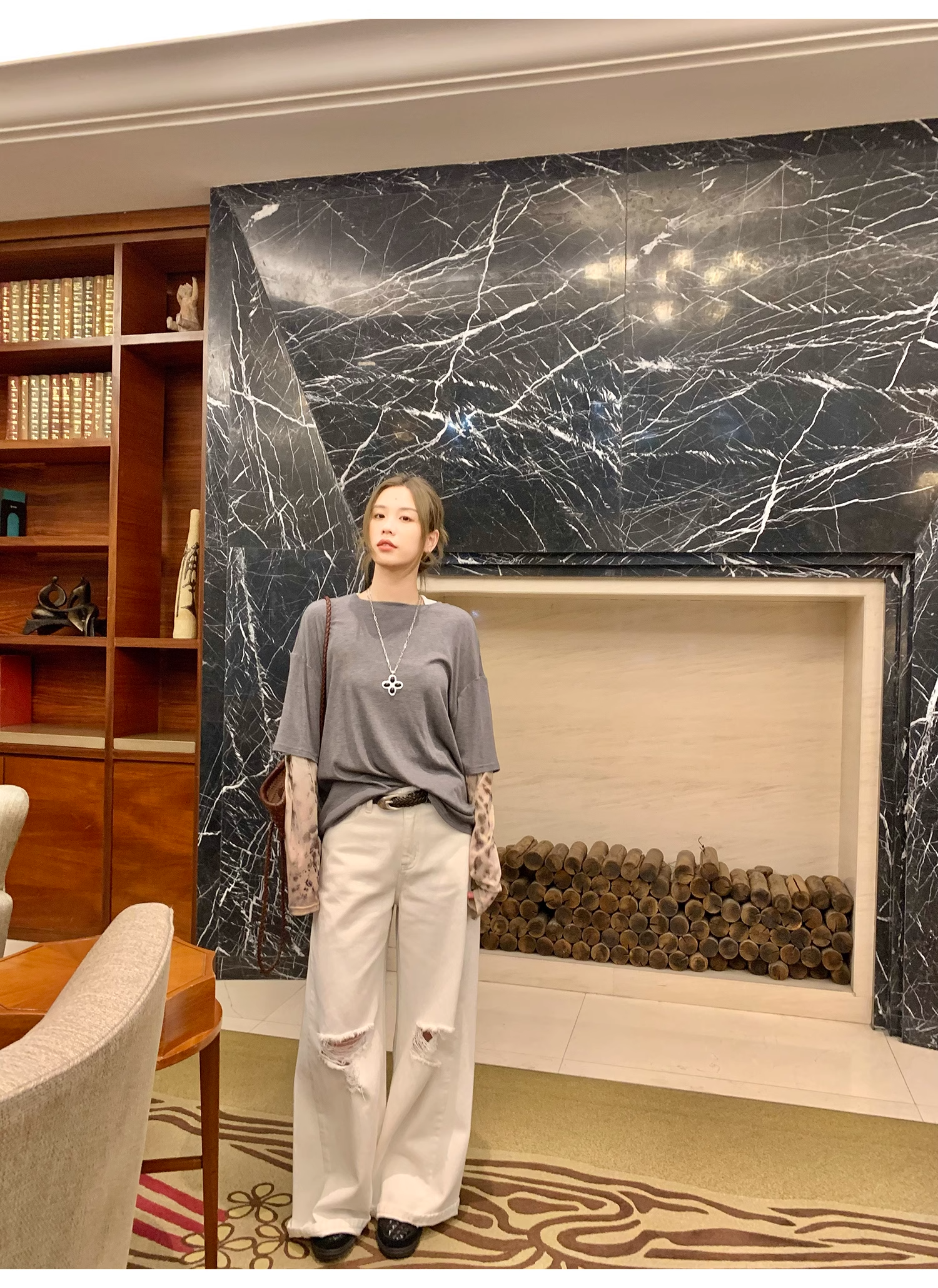 LelyMooch  レオパード柄袖  ロンTシャツ  LEM117