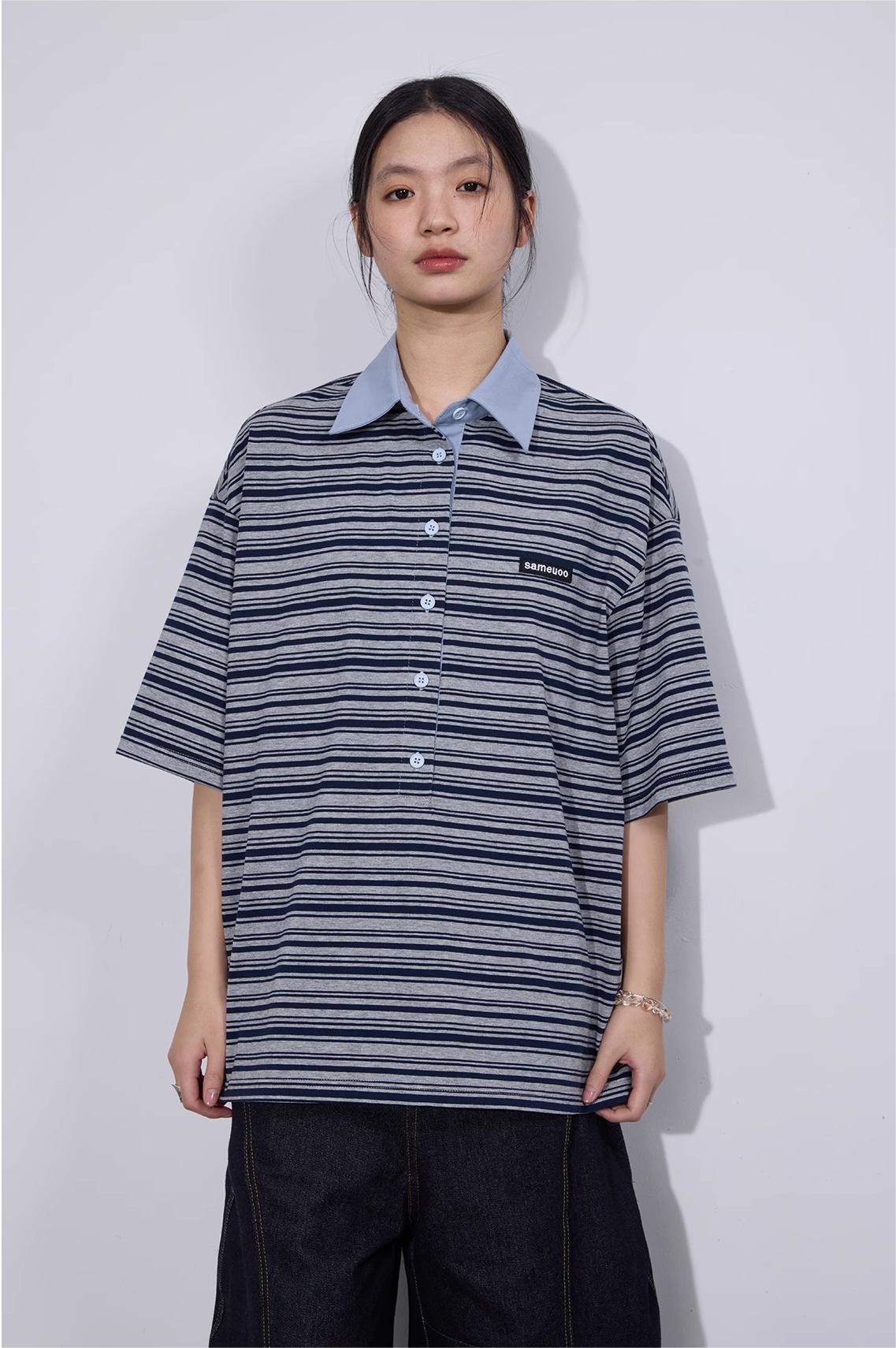 ポロカラー ストライプ半袖Tシャツ  LOM016