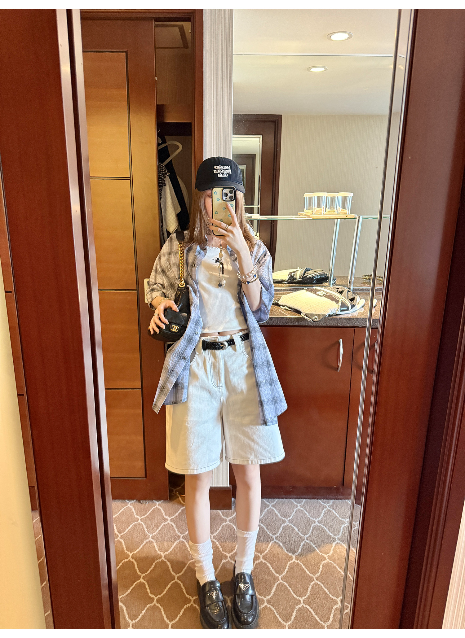 LelyMooch パープル格子柄・軽量半袖シャツ  LEM198