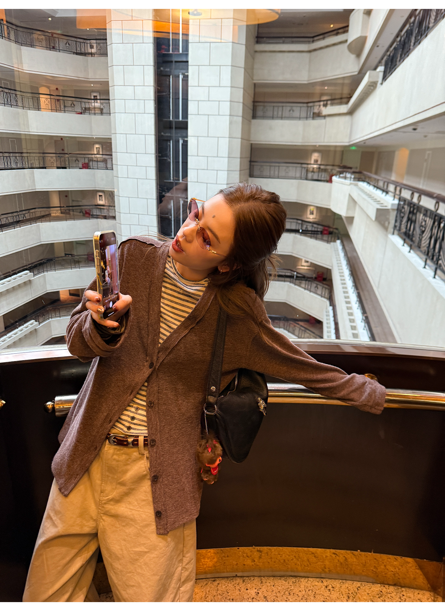 LelyMooch Vネック フェイクウールカーディガン 秋LEM234