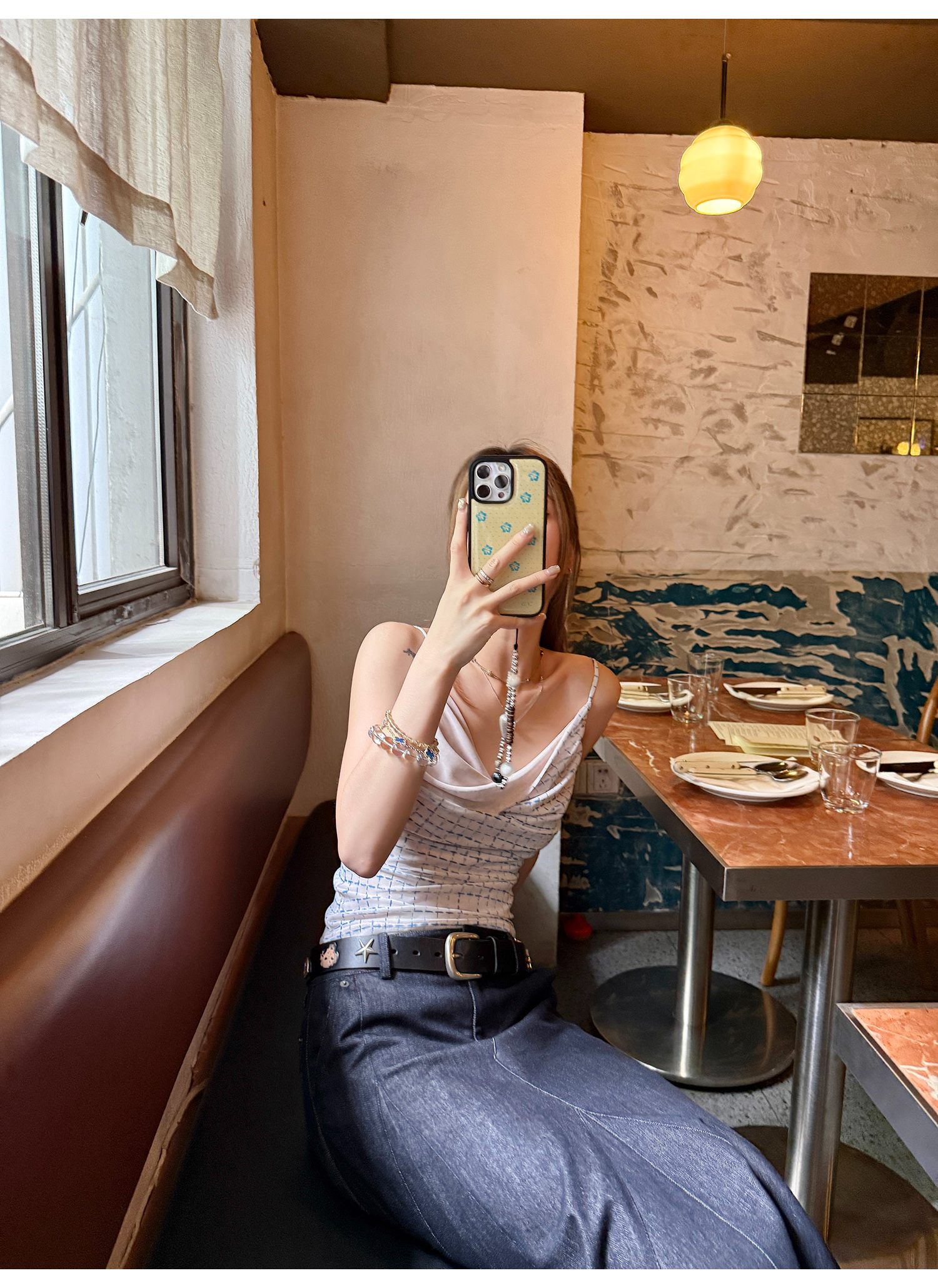 LelyMooch チェック柄 ドレープキャミトップス  LEM191