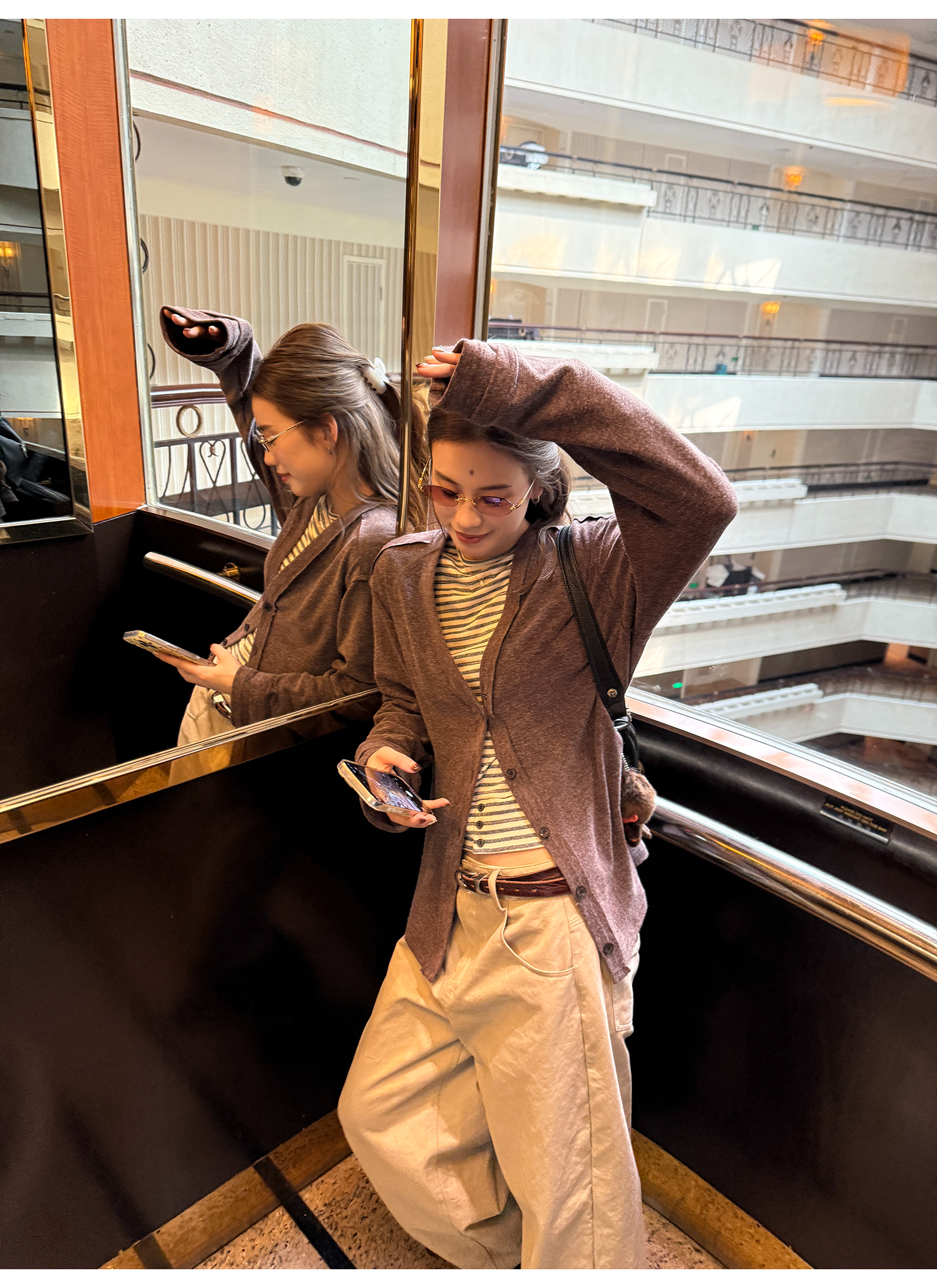 LelyMooch Vネック フェイクウールカーディガン 秋LEM234