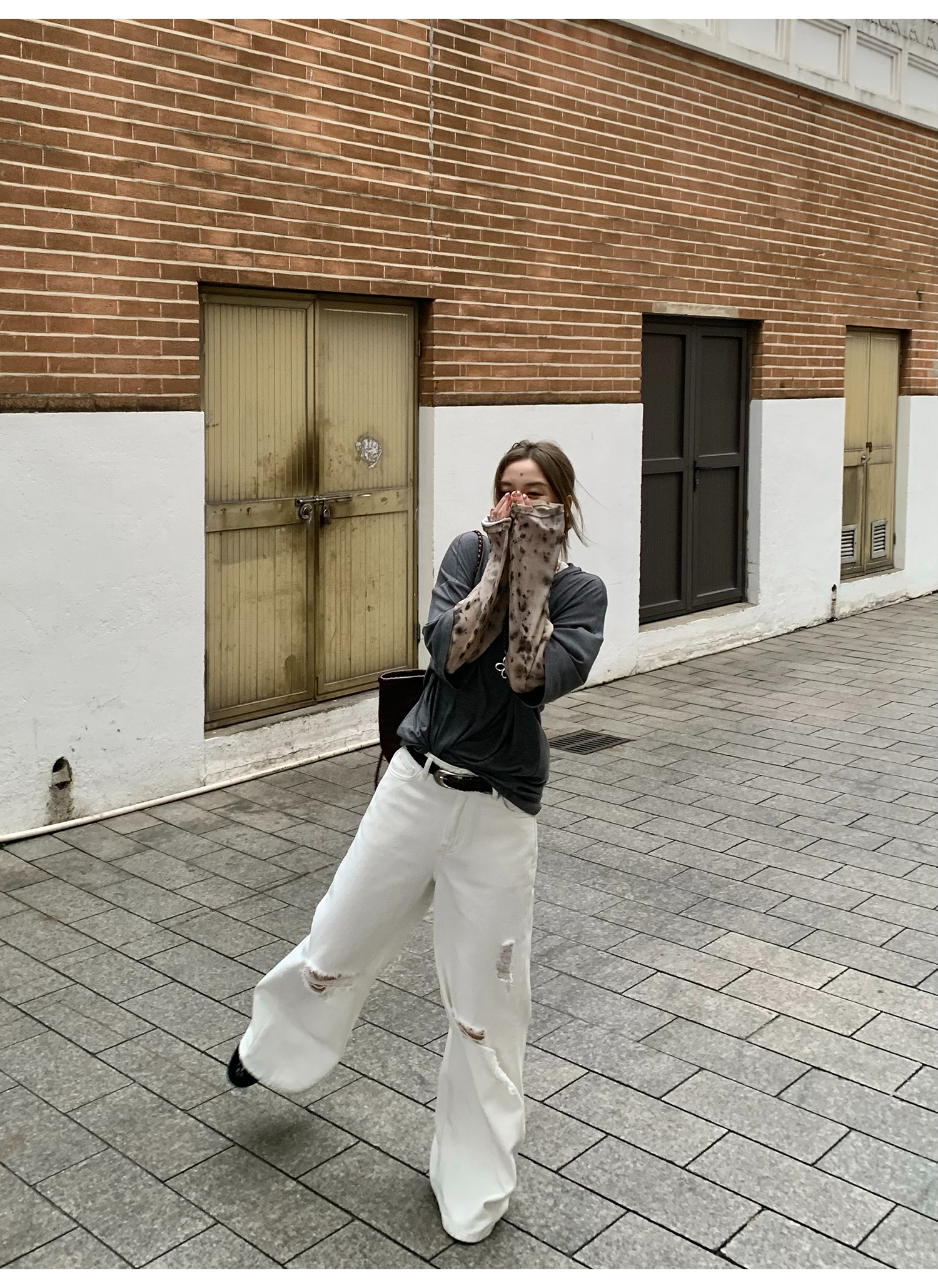 LelyMooch  ホワイト ワイドパンツ（ダメージ加工） LEM116