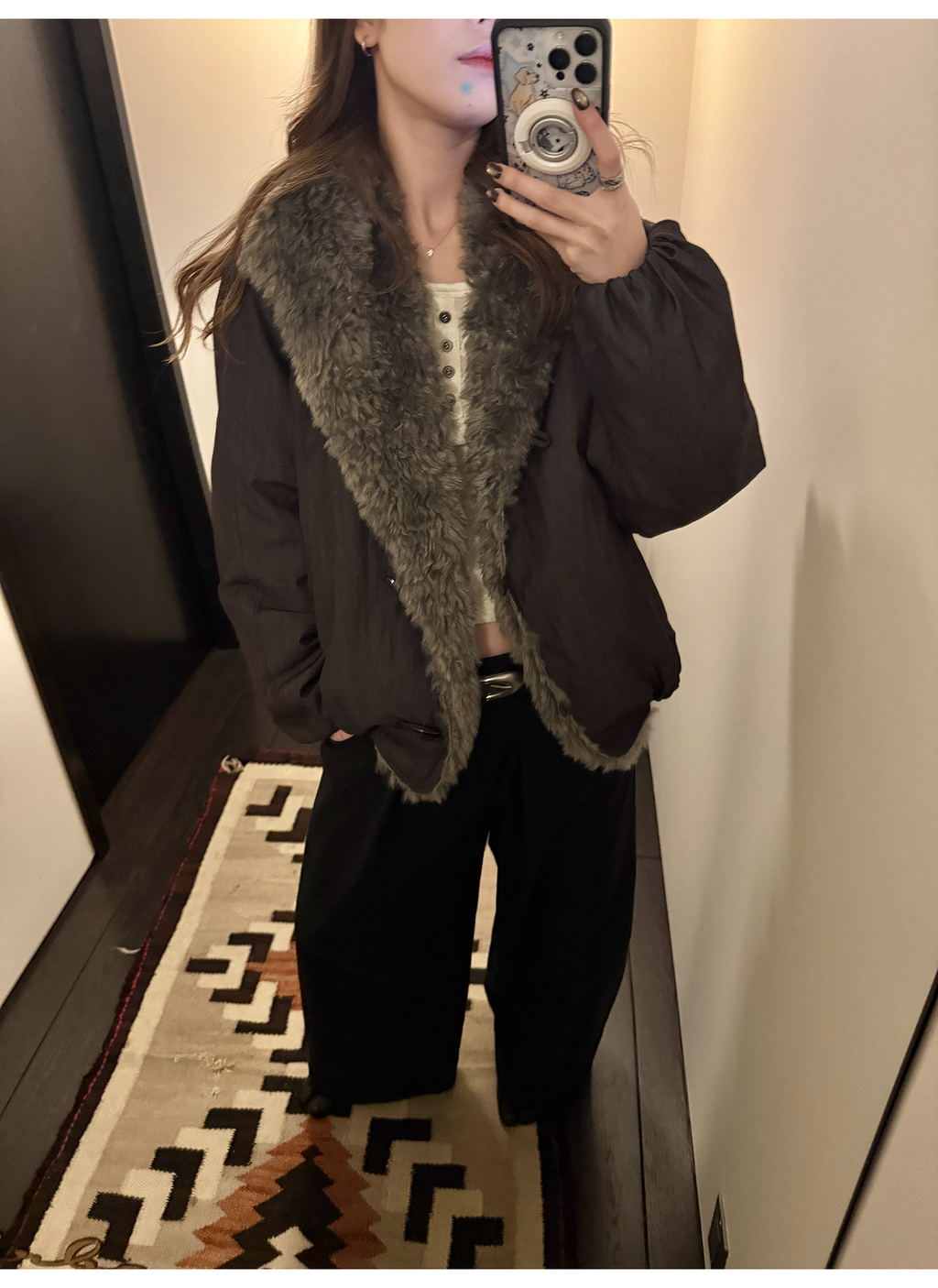 LelyMooch 光沢バイカラーブルゾン｜ボア切替×トグルボタン  LEM280