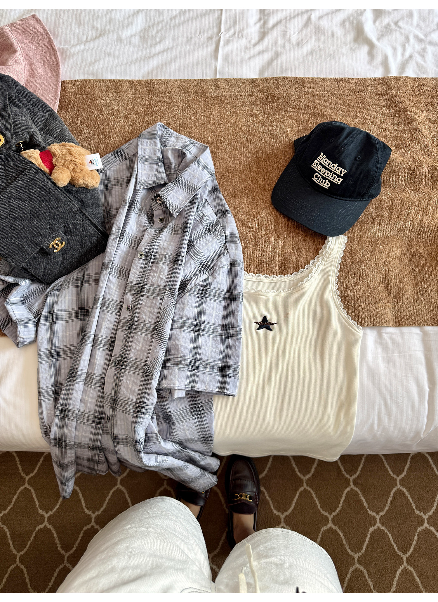 LelyMooch パープル格子柄・軽量半袖シャツ  LEM198