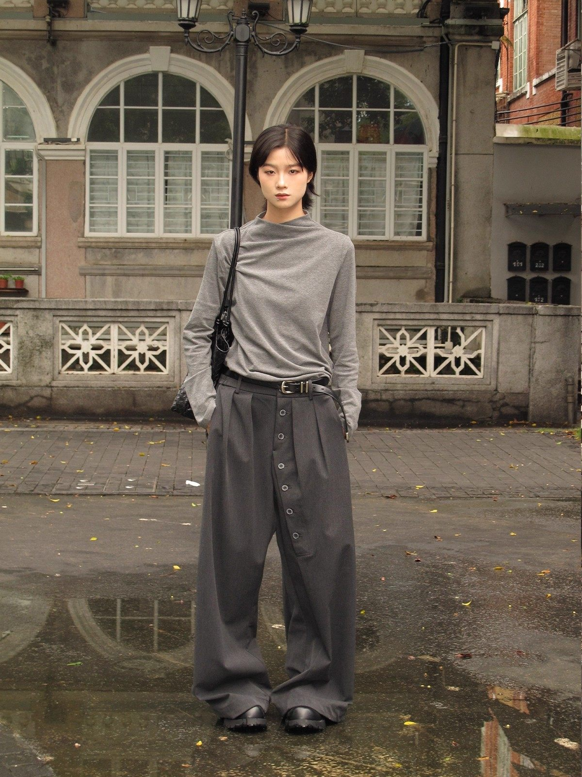 クロスモックネック ジャストショルダー 長袖カットソー  LOM038