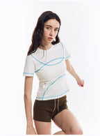 配色ライン半袖Tシャツ  LOM078
