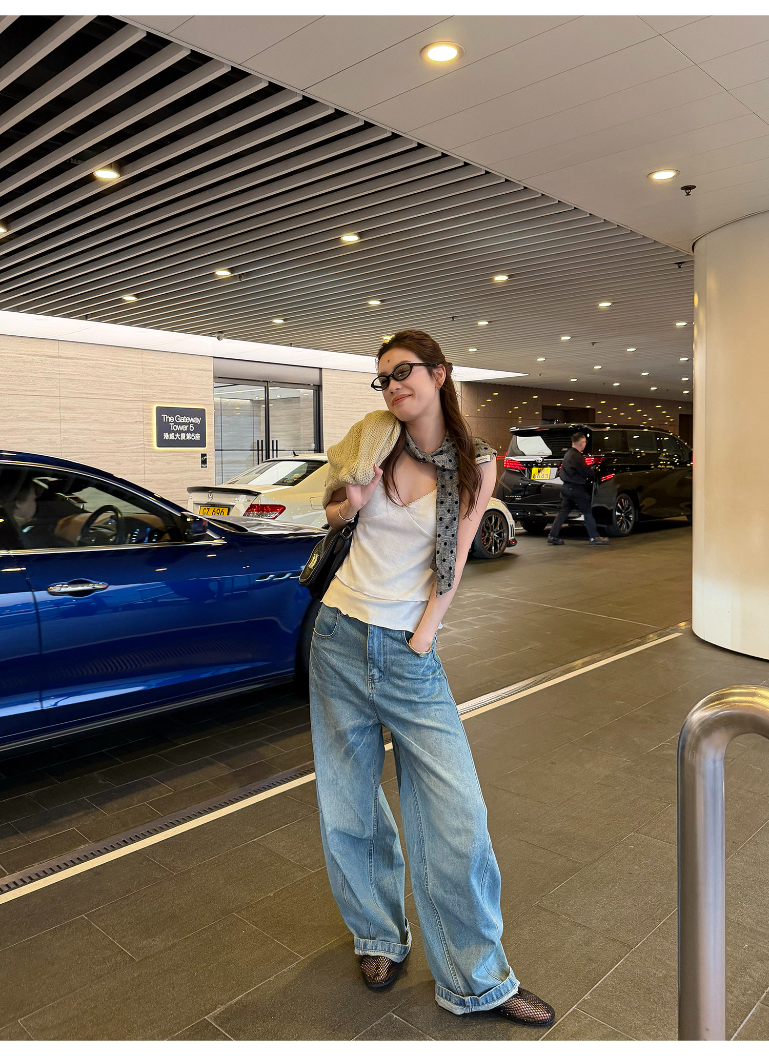 LelyMooch 春夏ムード漂う ひび割れ加工 カーブデニム  LEM316