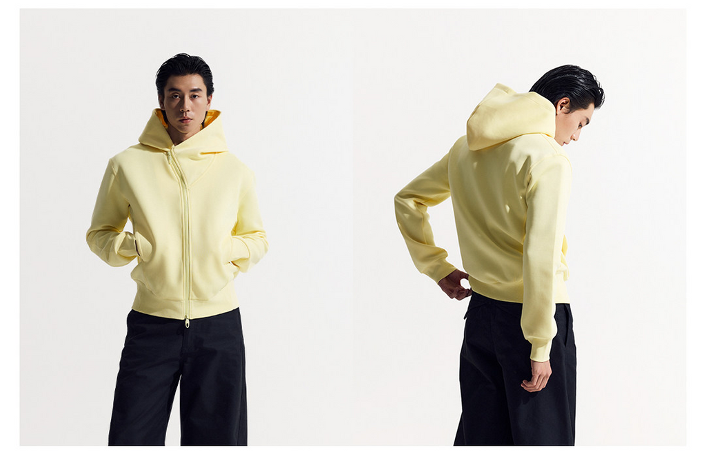 斜めジップ ダンボール素材 パーカー  LOM048