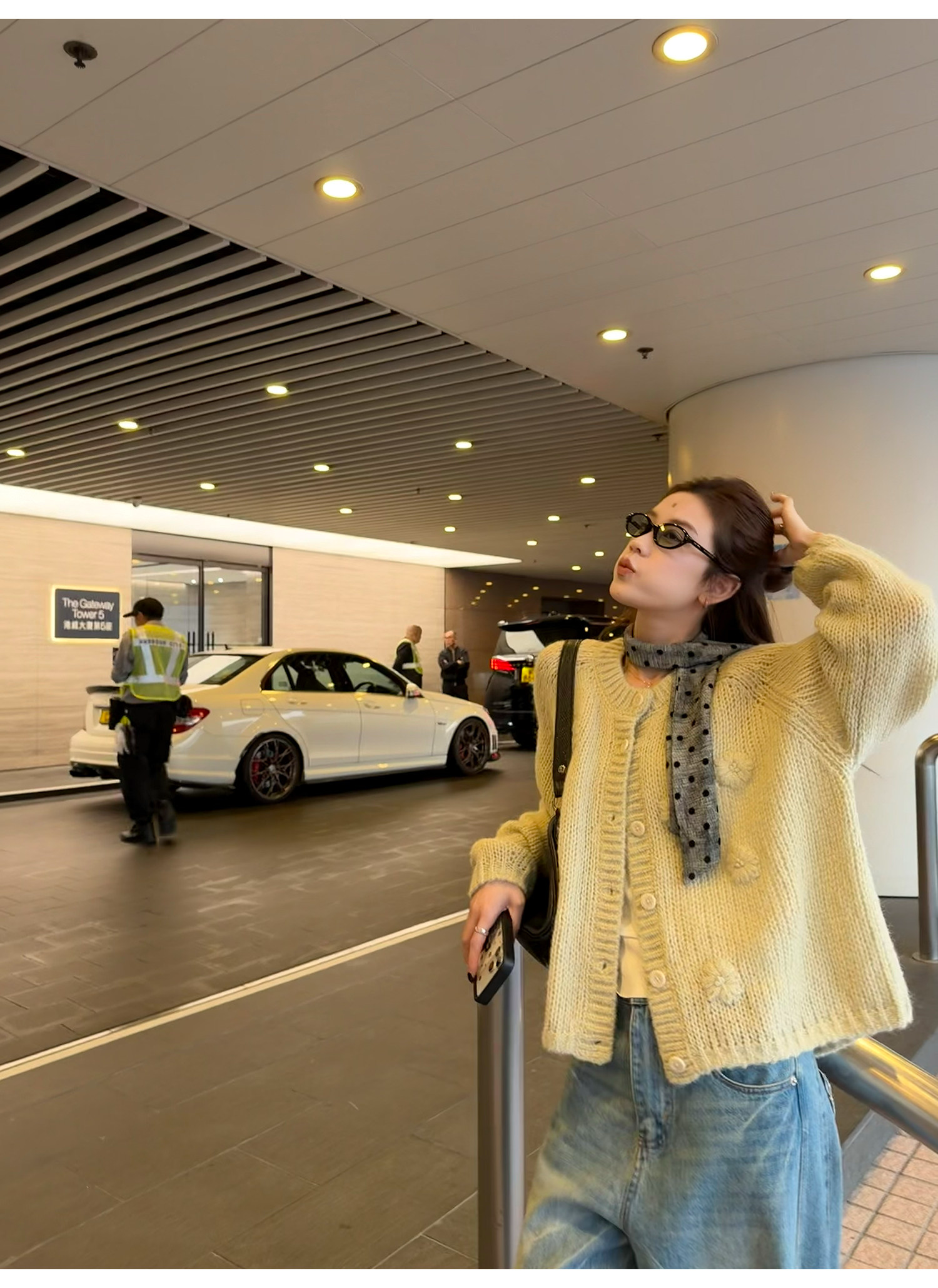 LelyMooch Sciarpa trasparente a pois Grigio sfumato Accento retrò LEM327