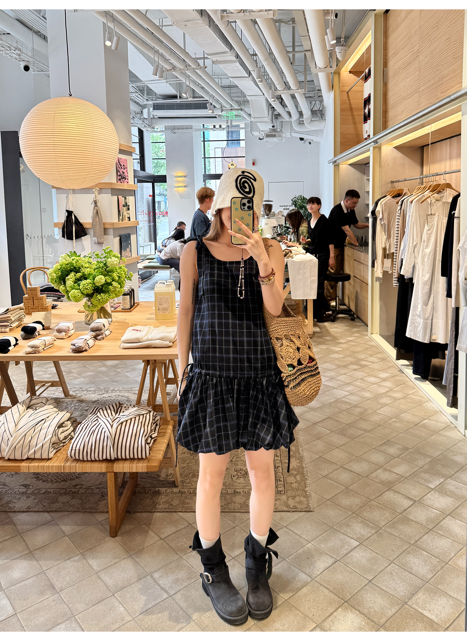 LelyMooch 甘辛ミックスな一枚｜Uネック×チェック柄ワンピース  LEM160