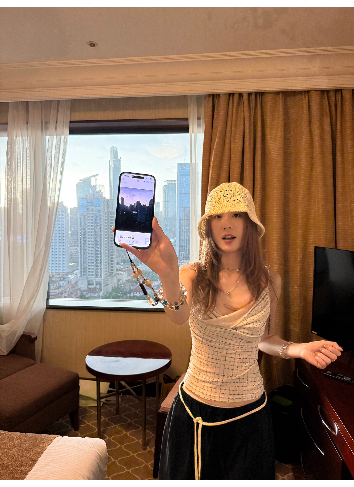 LelyMooch チェック柄 ドレープキャミトップス  LEM191